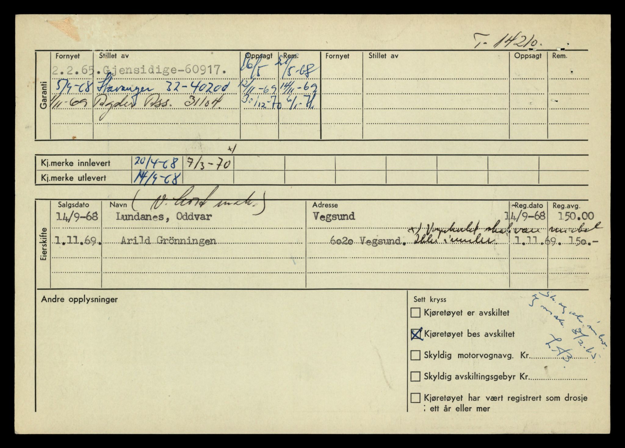 Møre og Romsdal vegkontor - Ålesund trafikkstasjon, AV/SAT-A-4099/F/Fe/L0044: Registreringskort for kjøretøy T 14205 - T 14319, 1927-1998, p. 208