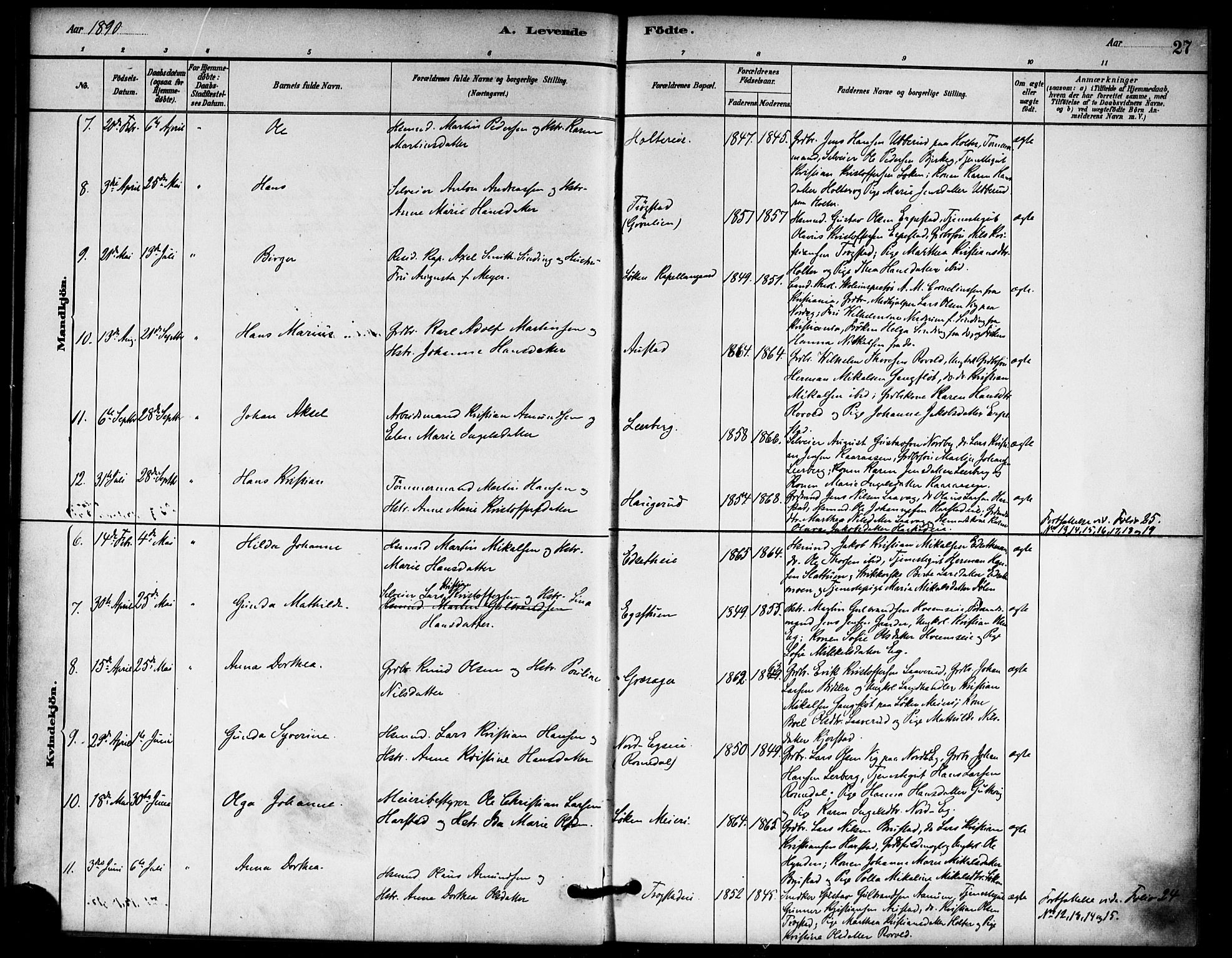 Nannestad prestekontor Kirkebøker, SAO/A-10414a/F/Fb/L0001: Parish register (official) no. II 1, 1881-1890, p. 27
