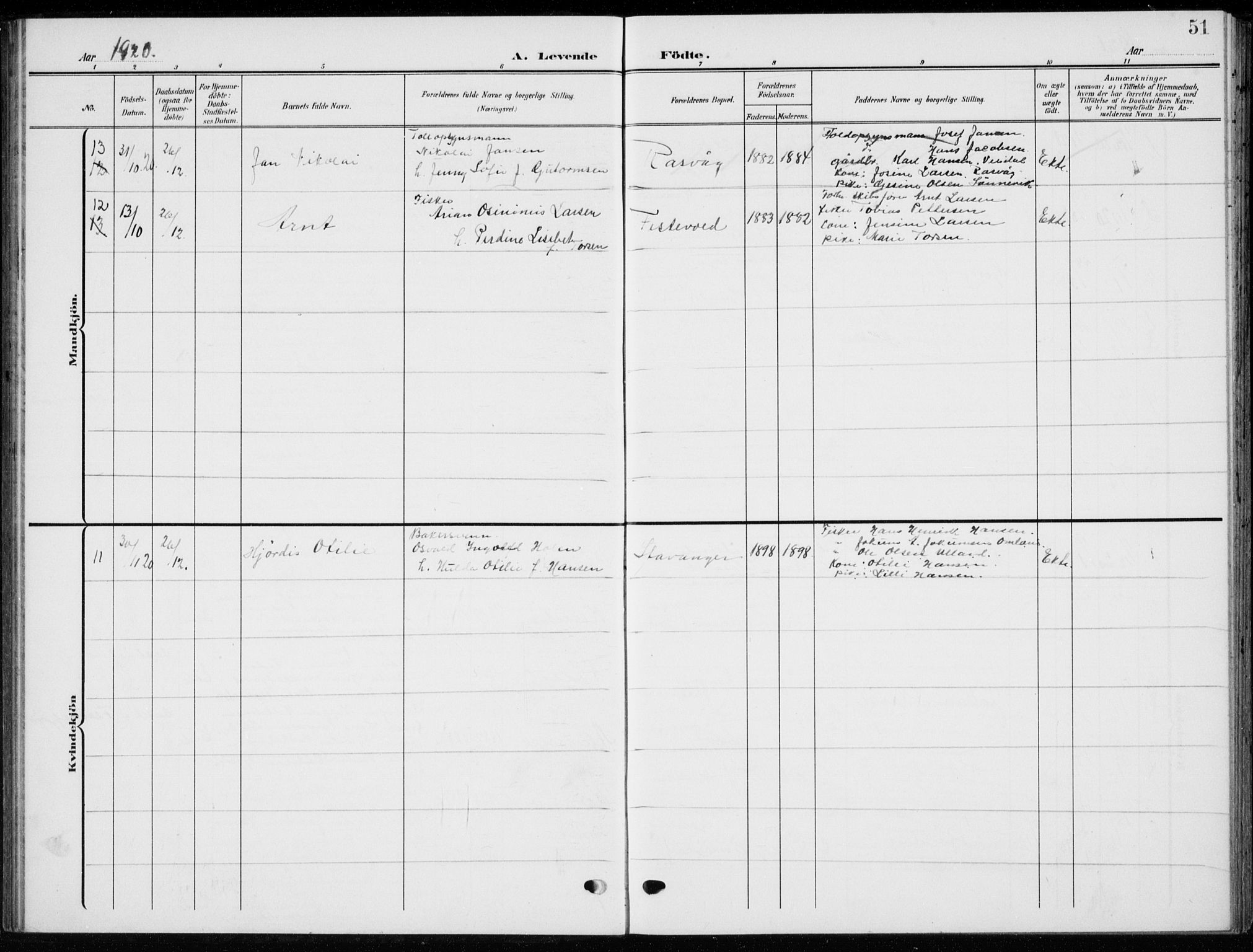 Flekkefjord sokneprestkontor, AV/SAK-1111-0012/F/Fb/Fbb/L0005: Parish register (copy) no. B 5, 1908-1927, p. 51