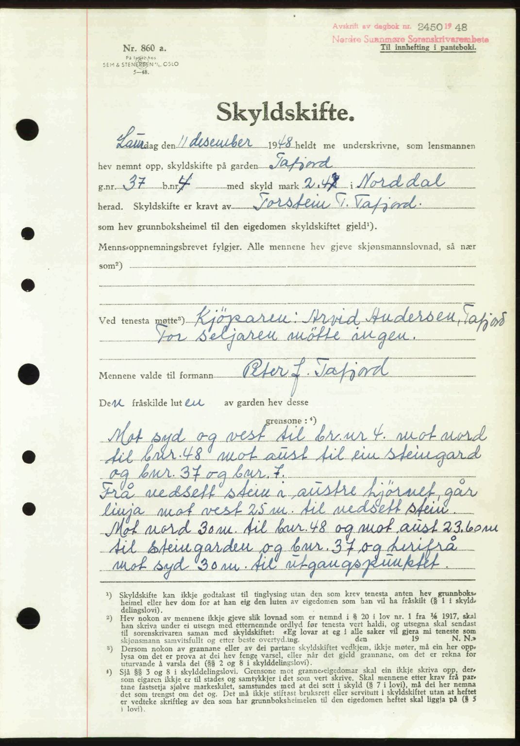 Nordre Sunnmøre sorenskriveri, AV/SAT-A-0006/1/2/2C/2Ca: Mortgage book no. A29, 1948-1949, Diary no: : 2450/1948