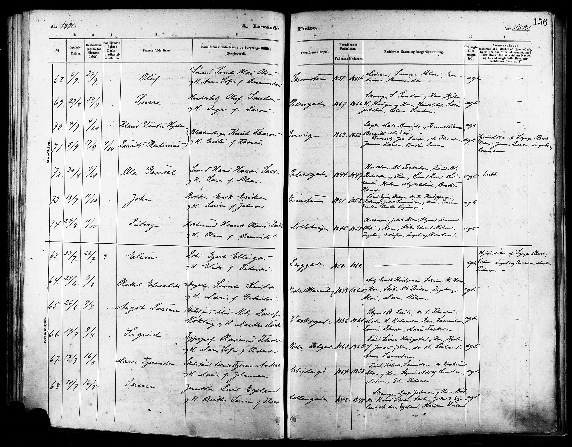 St. Johannes sokneprestkontor, AV/SAST-A-101814/001/30/30BA/L0001: Parish register (official) no. A 1, 1885-1891, p. 156