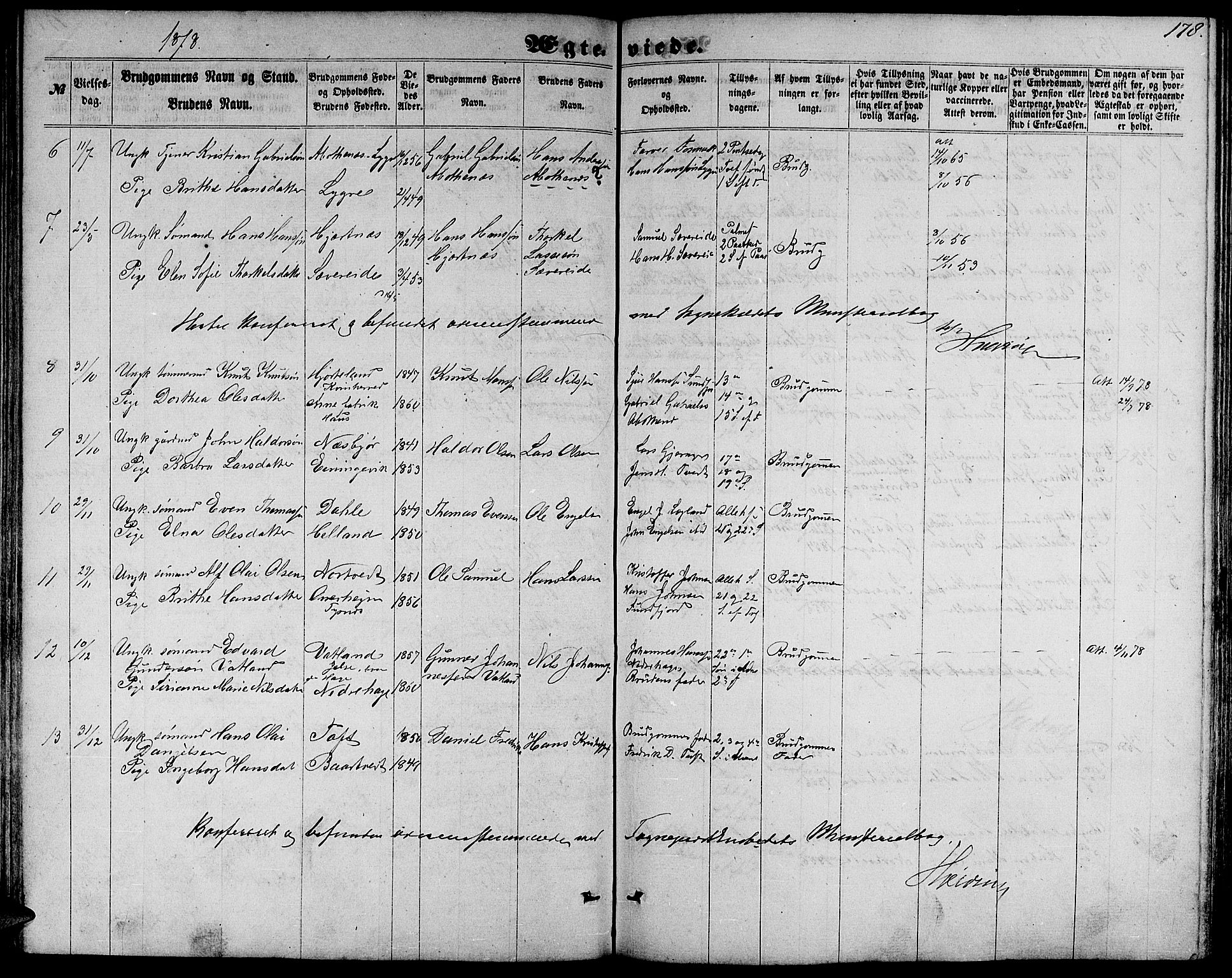 Fusa sokneprestembete, SAB/A-75401/H/Hab: Parish register (copy) no. C 1, 1861-1885, p. 178