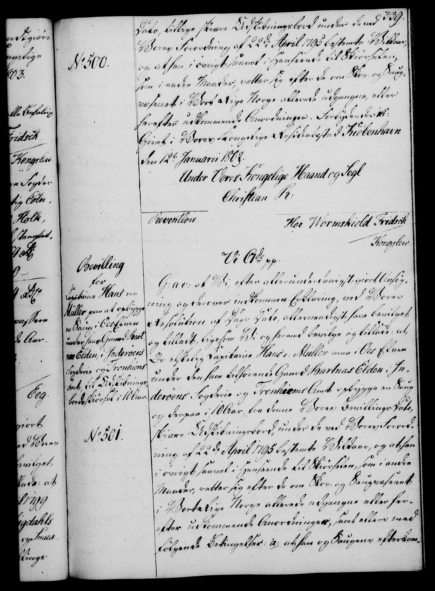 Rentekammeret, Kammerkanselliet, RA/EA-3111/G/Gg/Gga/L0017: Norsk ekspedisjonsprotokoll med register (merket RK 53.17), 1801-1803, p. 339
