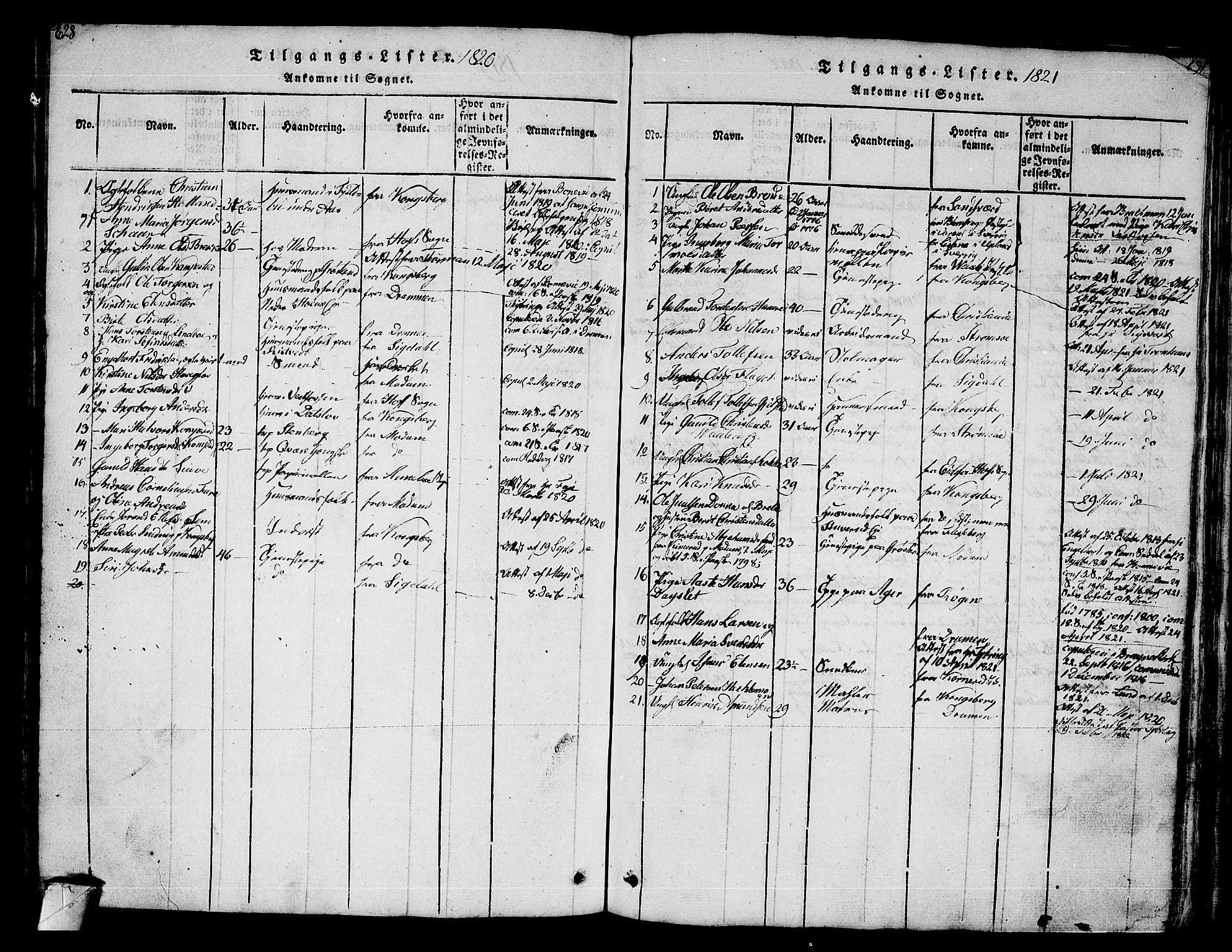 Eiker kirkebøker, AV/SAKO-A-4/G/Ga/L0001: Parish register (copy) no. I 1, 1814-1832, p. 628-629