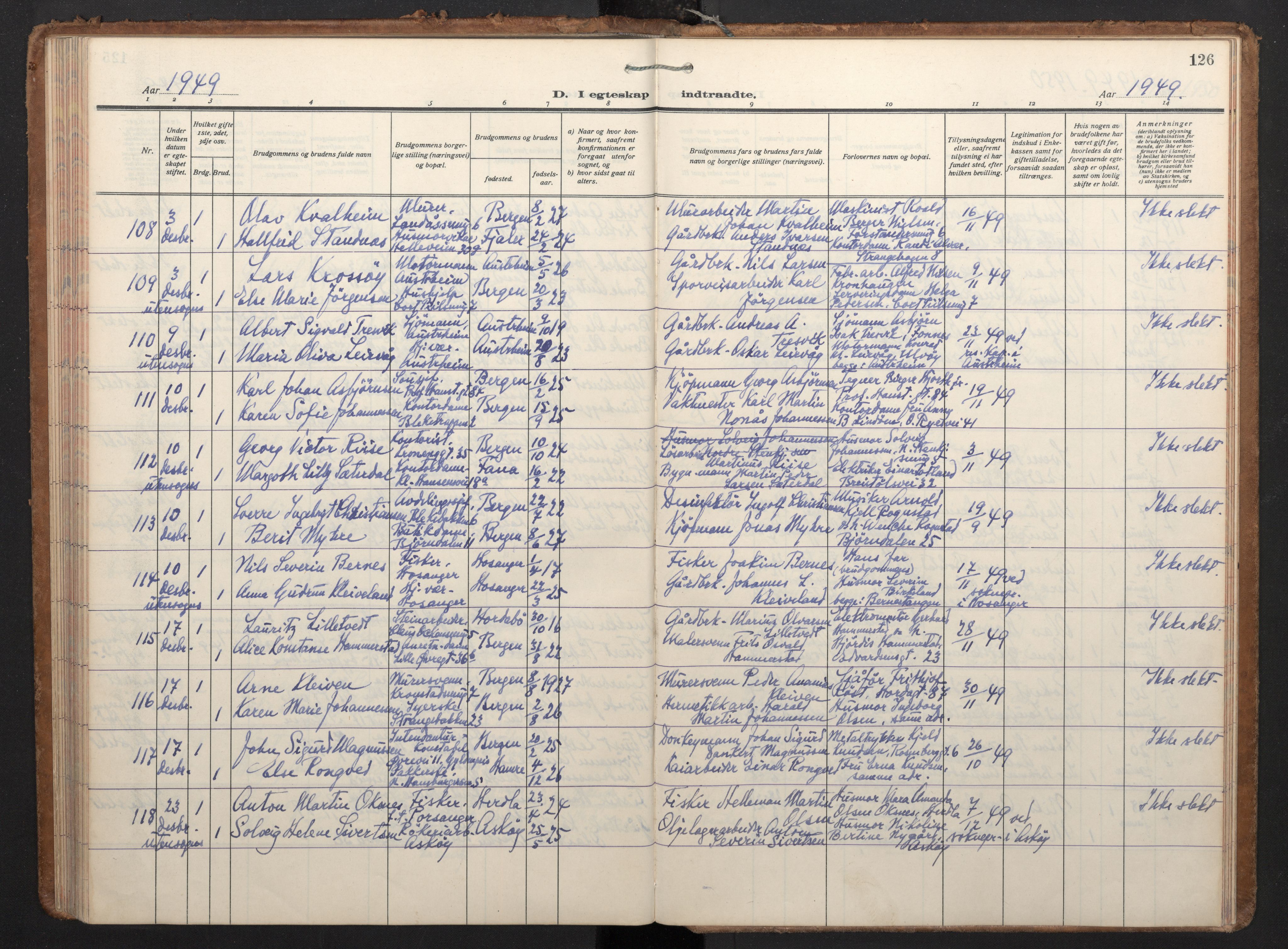 Korskirken sokneprestembete, AV/SAB-A-76101/H/Haa/L0040: Parish register (official) no. D 7, 1938-1952, p. 125b-126a