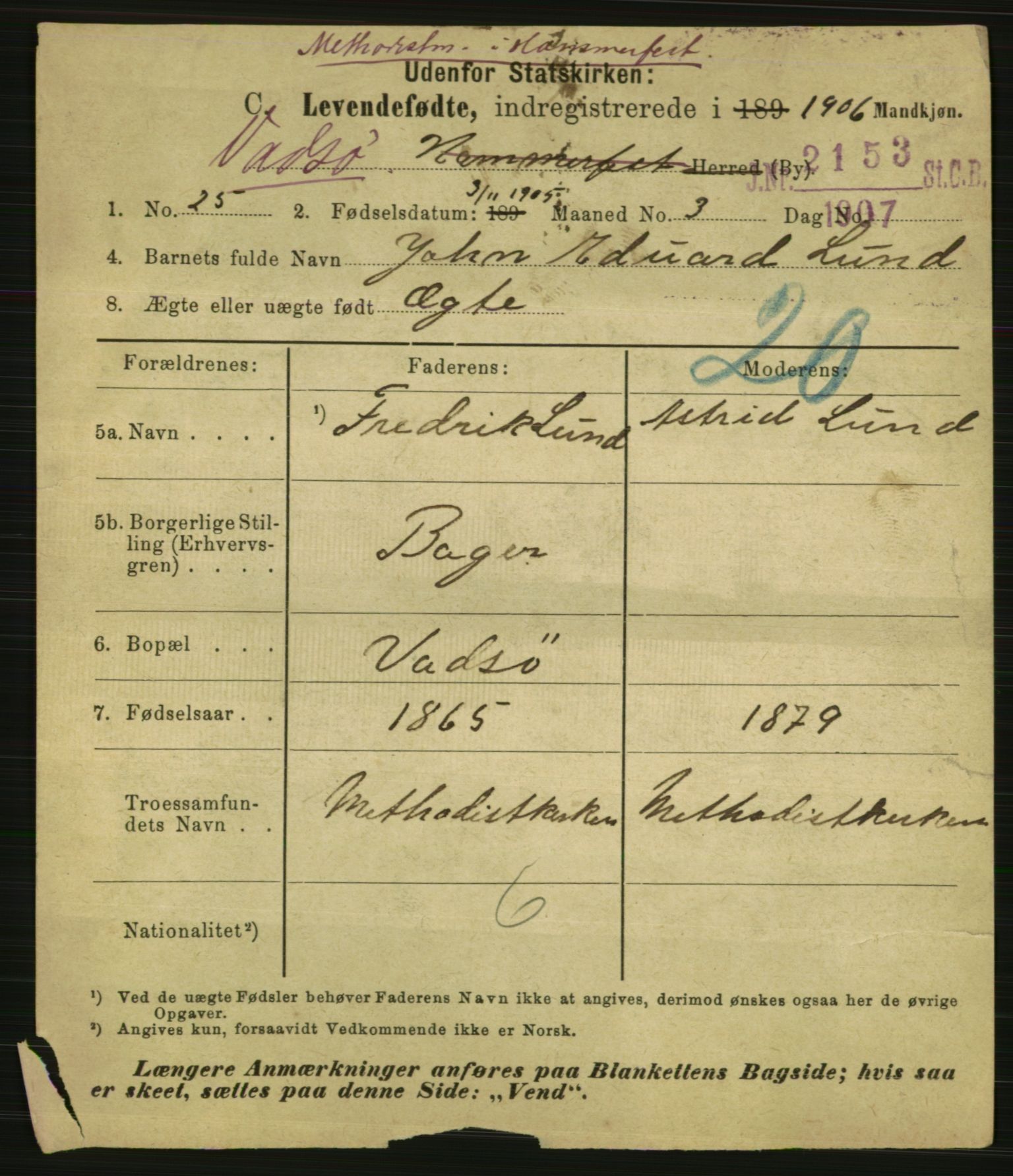 Statistisk sentralbyrå, Sosiodemografiske emner, Befolkning, AV/RA-S-2228/E/L0004: Fødte, gifte, døde dissentere., 1906, p. 1773