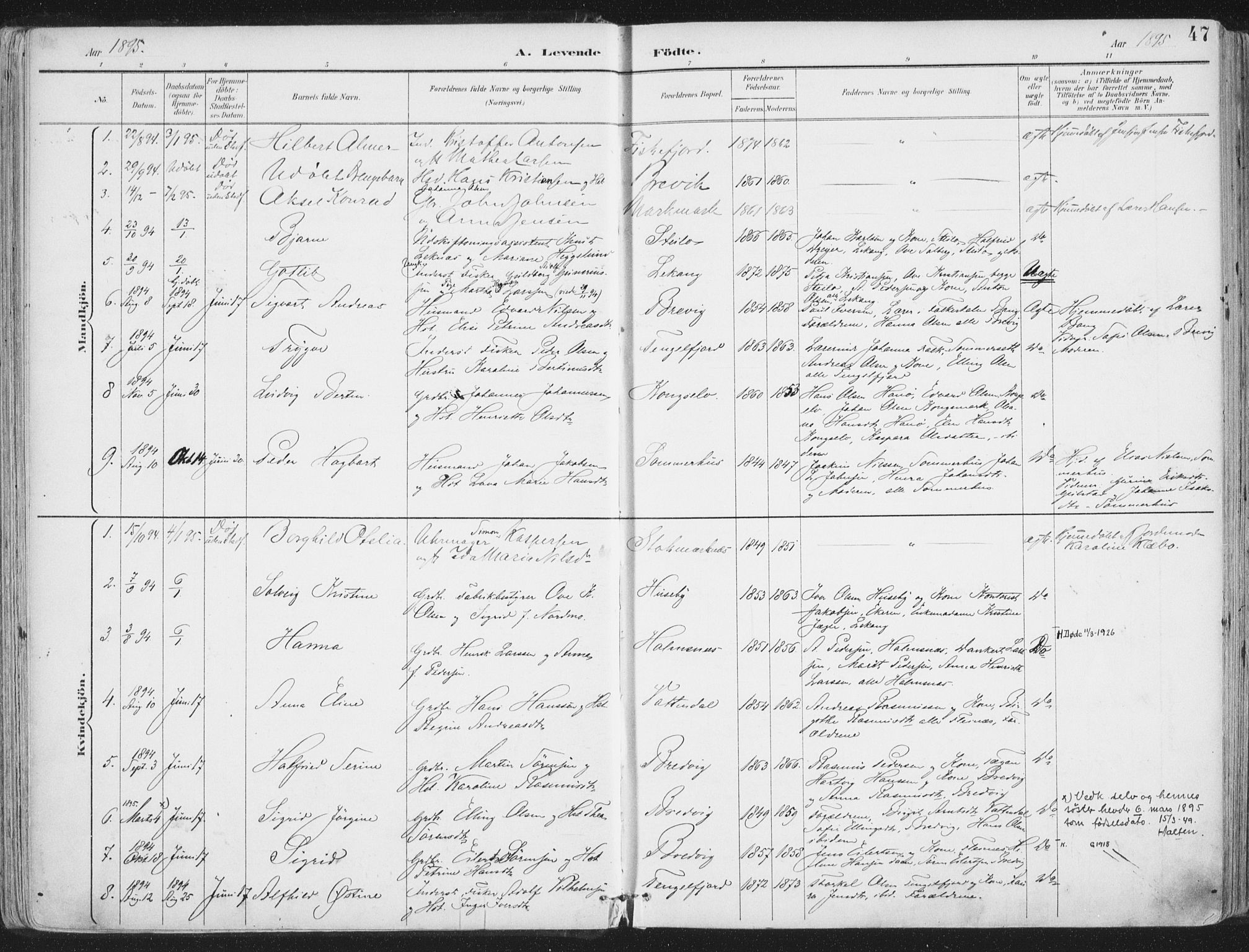 Ministerialprotokoller, klokkerbøker og fødselsregistre - Nordland, AV/SAT-A-1459/888/L1246: Parish register (official) no. 888A12, 1891-1903, p. 47