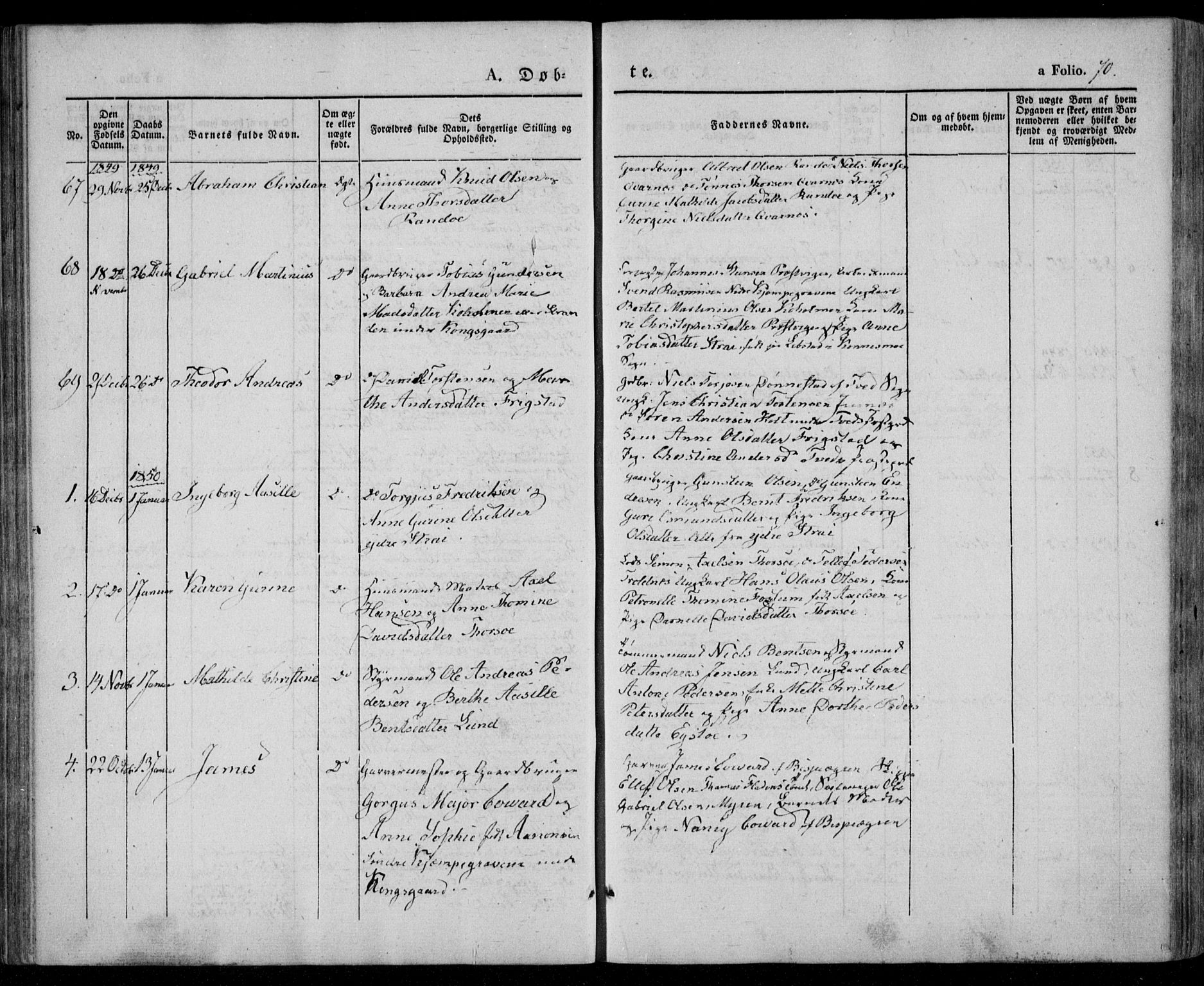 Oddernes sokneprestkontor, SAK/1111-0033/F/Fa/Faa/L0006: Parish register (official) no. A 6, 1838-1851, p. 70