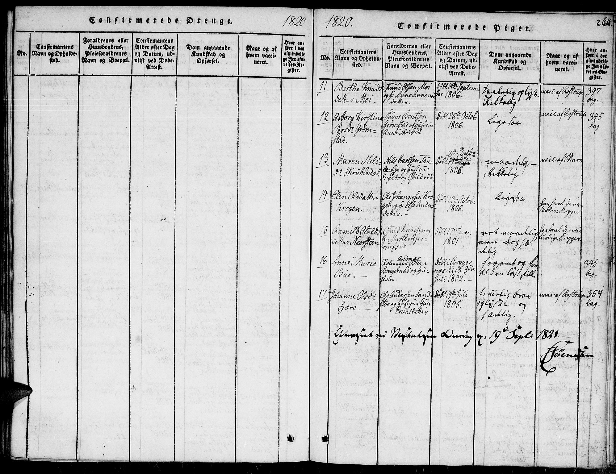 Fjære sokneprestkontor, SAK/1111-0011/F/Fa/L0001: Parish register (official) no. A 1 /1, 1816-1826, p. 264