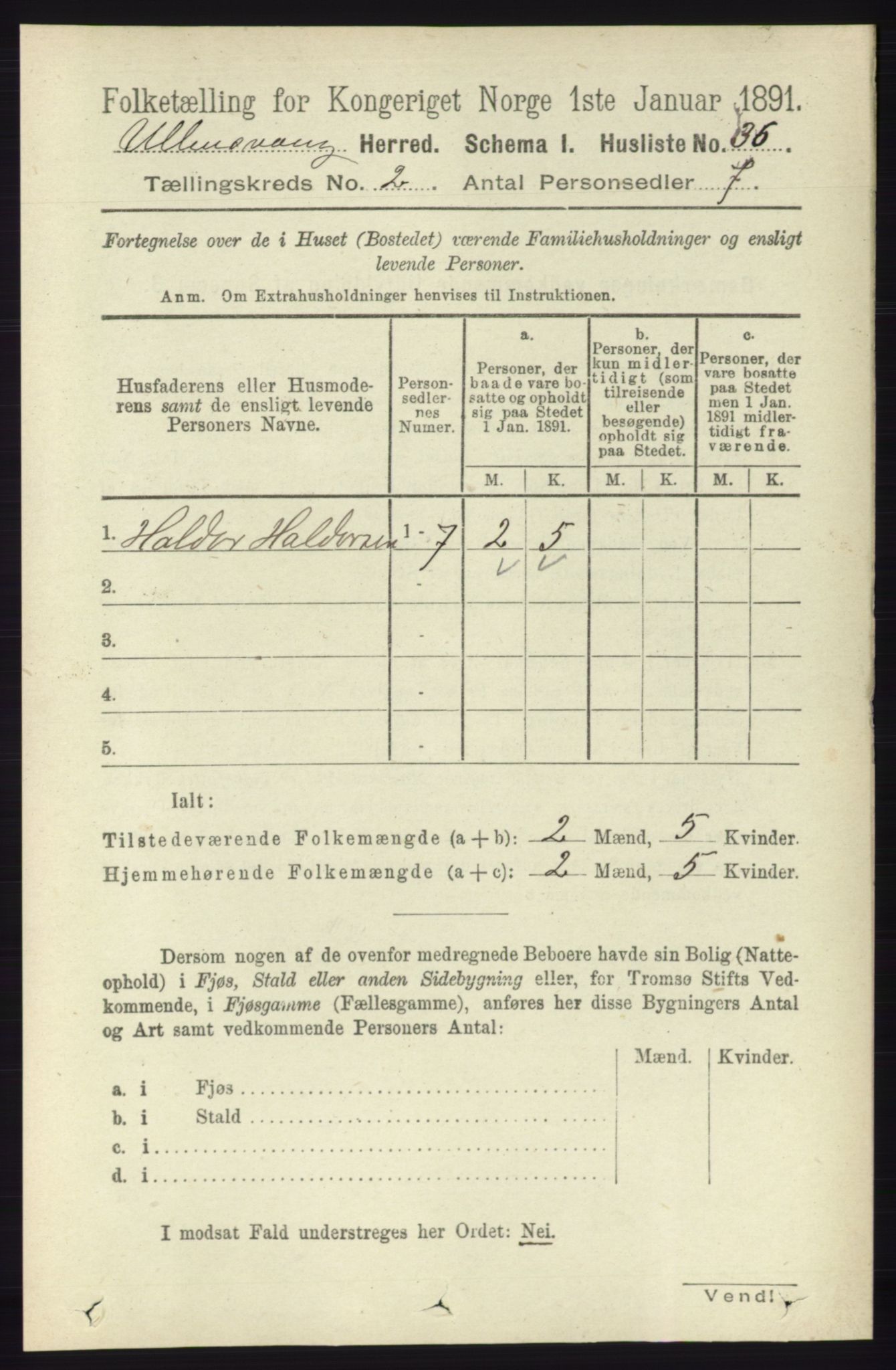 RA, 1891 census for 1230 Ullensvang, 1891, p. 317