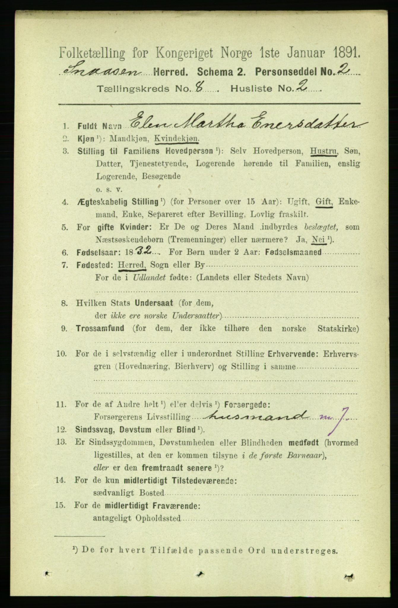 RA, 1891 census for 1736 Snåsa, 1891, p. 2740