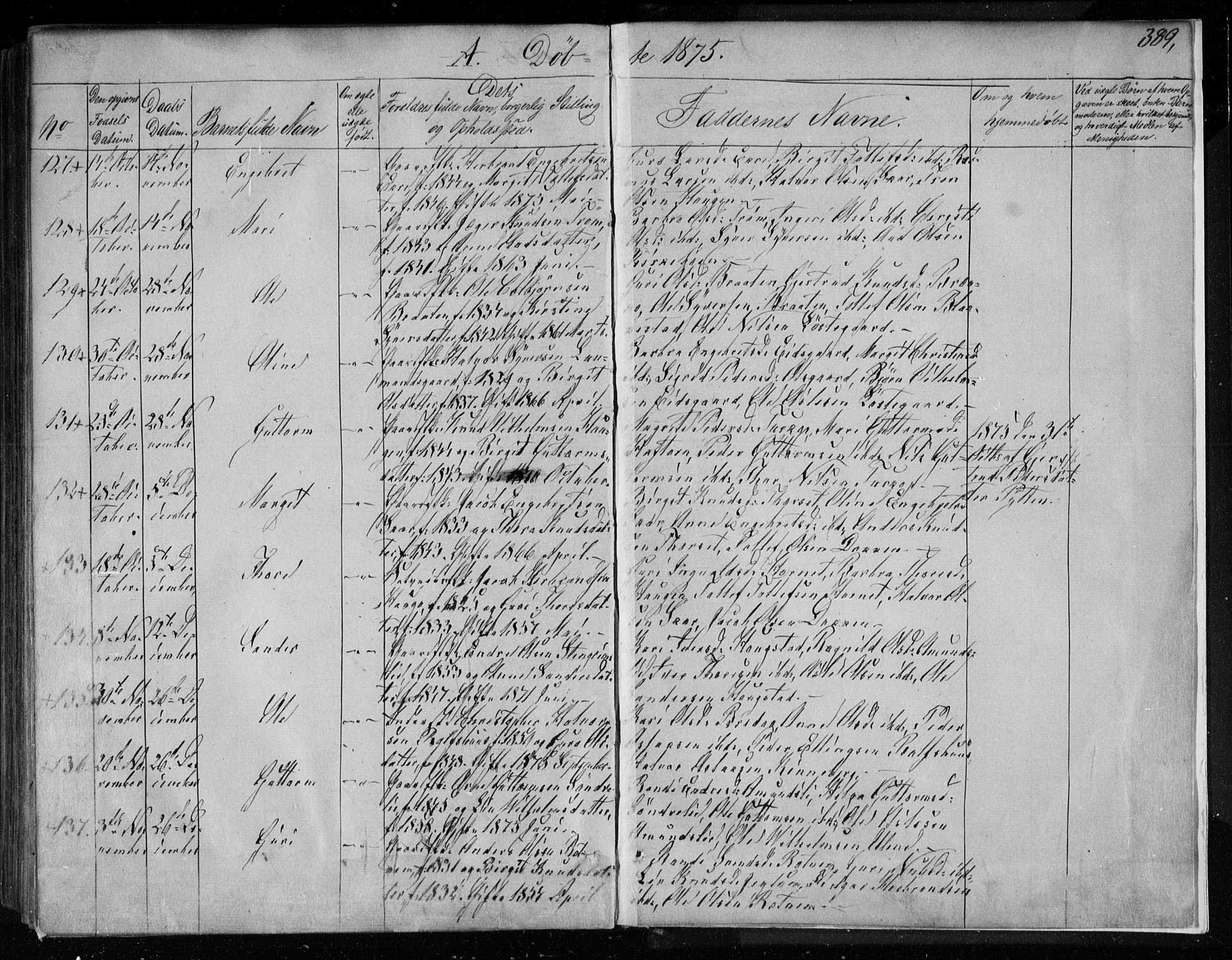 Gol kirkebøker, AV/SAKO-A-226/F/Fa/L0003: Parish register (official) no. I 3, 1863-1875, p. 389