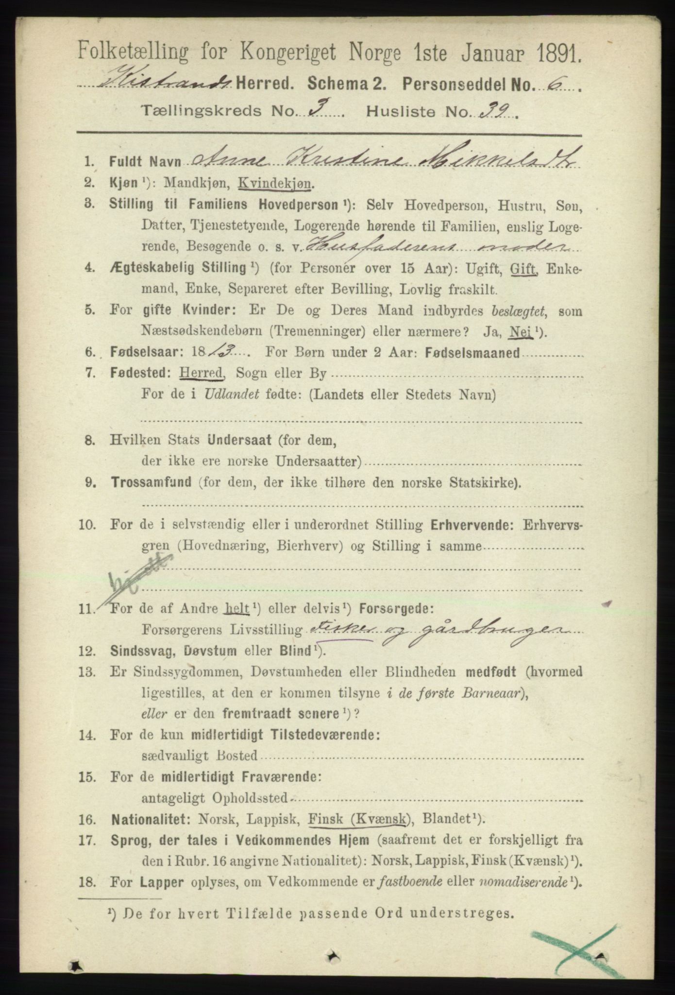 RA, 1891 census for 2020 Kistrand, 1891, p. 1504