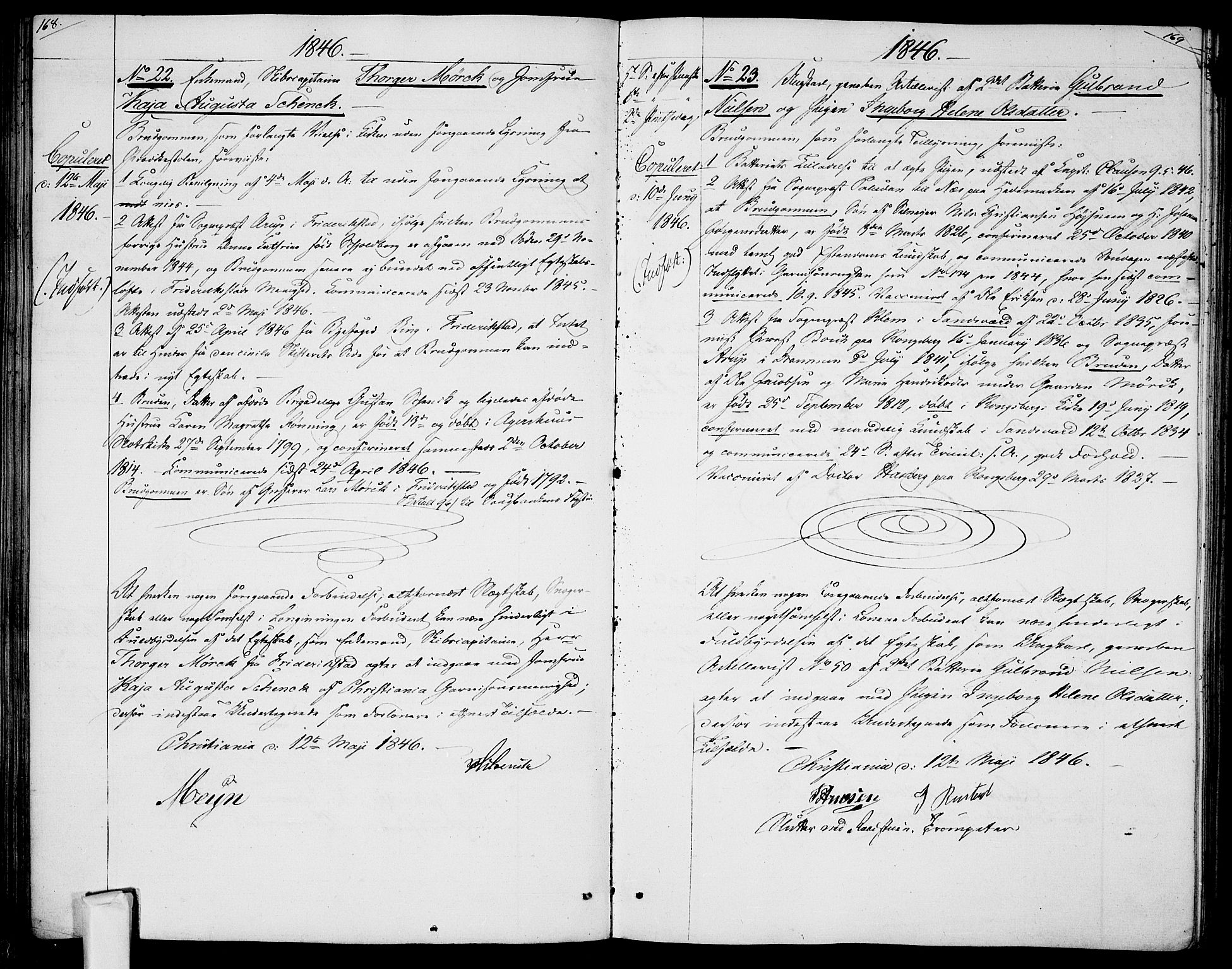 Garnisonsmenigheten Kirkebøker, AV/SAO-A-10846/H/Ha/L0005: Banns register no. I 5, 1844-1856, p. 168-169