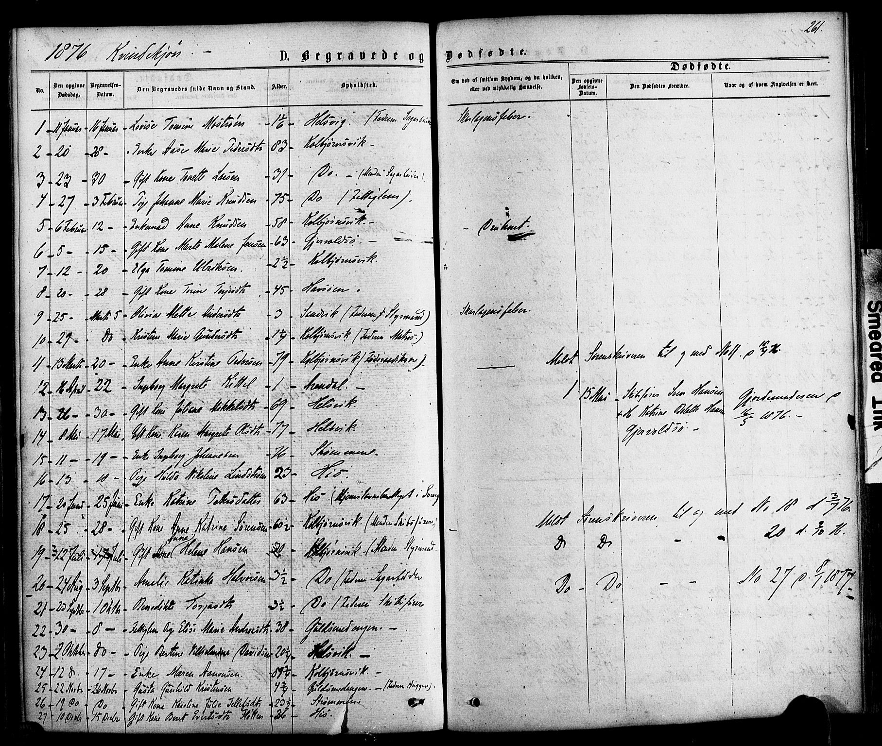 Hisøy sokneprestkontor, AV/SAK-1111-0020/F/Fa/L0002: Parish register (official) no. A 2, 1872-1880, p. 261