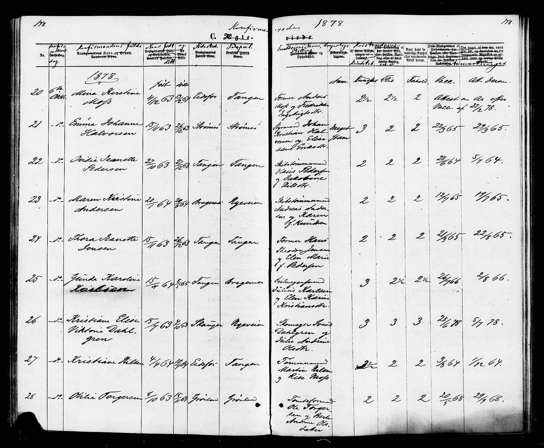 Strømsø kirkebøker, AV/SAKO-A-246/F/Fa/L0020: Parish register (official) no. I 20, 1870-1878, p. 178