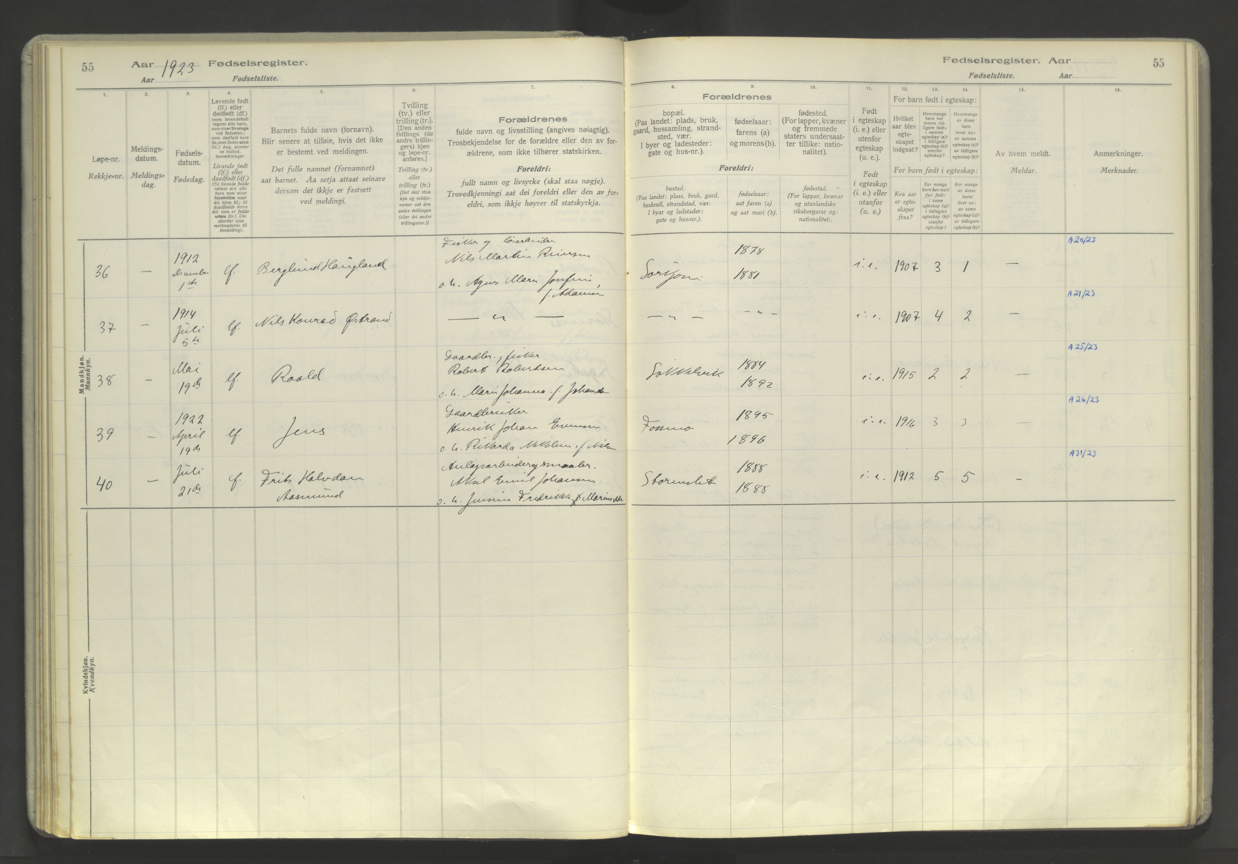 Skjervøy sokneprestkontor, AV/SATØ-S-1300/I/Ia/L0060: Birth register no. 60, 1916-1947, p. 55