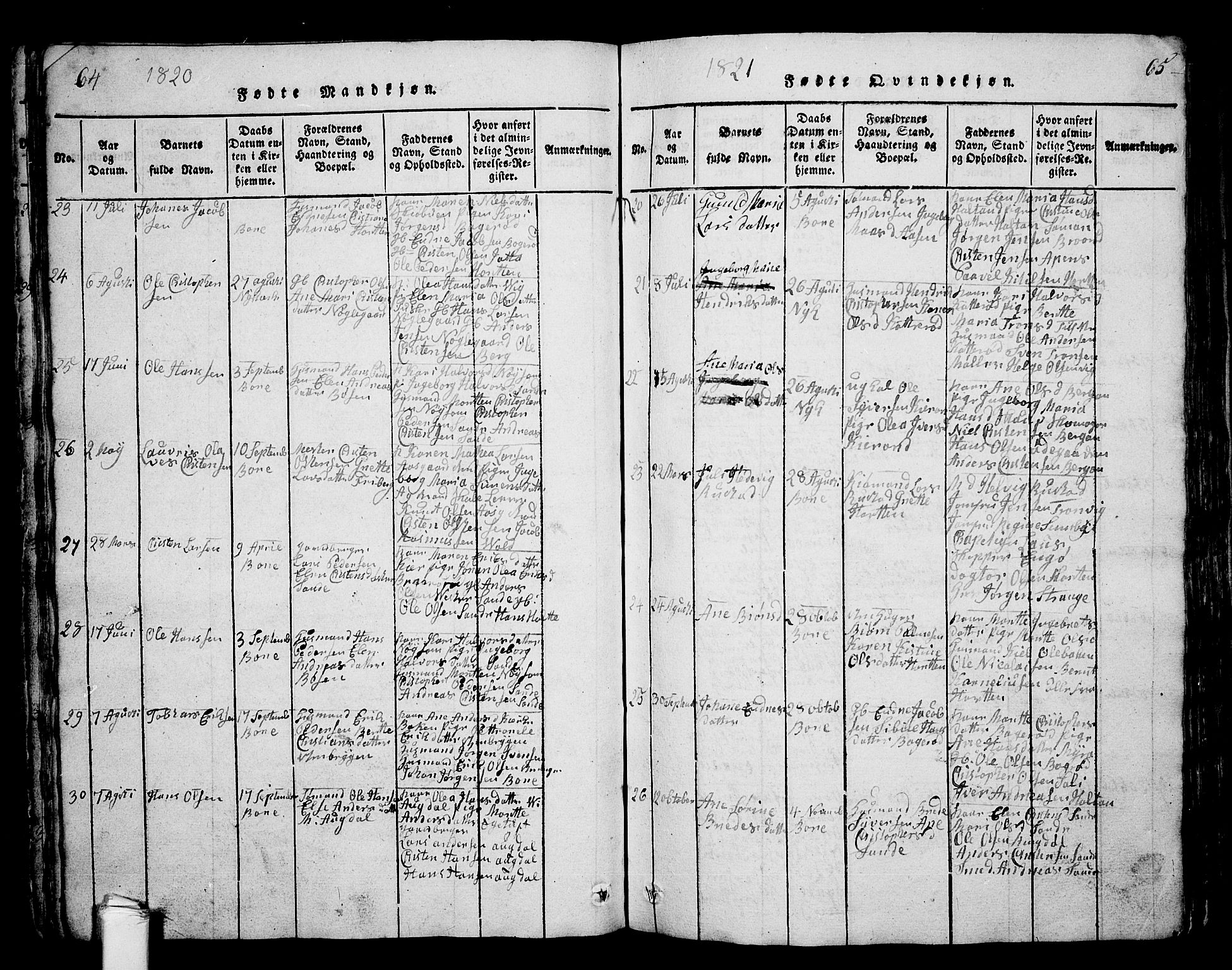 Borre kirkebøker, AV/SAKO-A-338/G/Ga/L0001: Parish register (copy) no. I 1, 1815-1851, p. 64-65