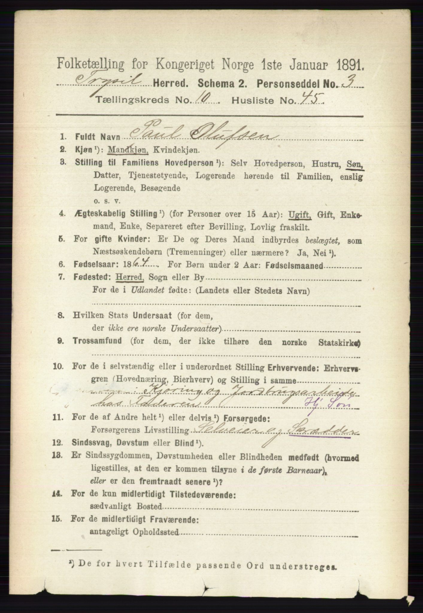 RA, 1891 census for 0428 Trysil, 1891, p. 5164