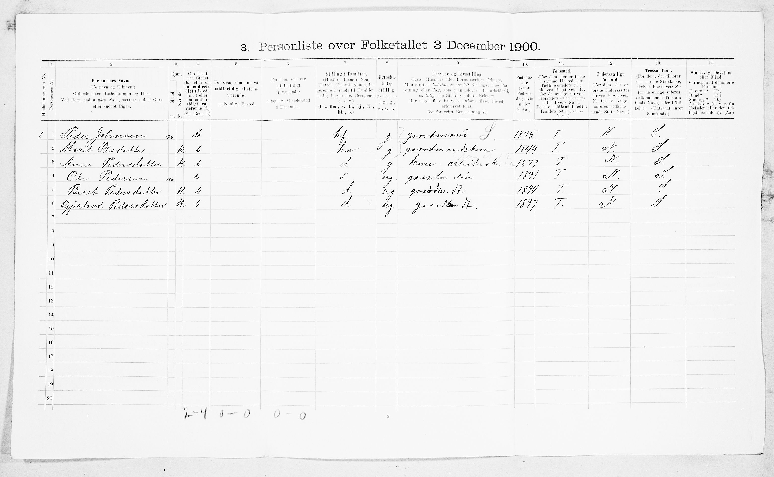 SAT, 1900 census for Rindal, 1900, p. 702