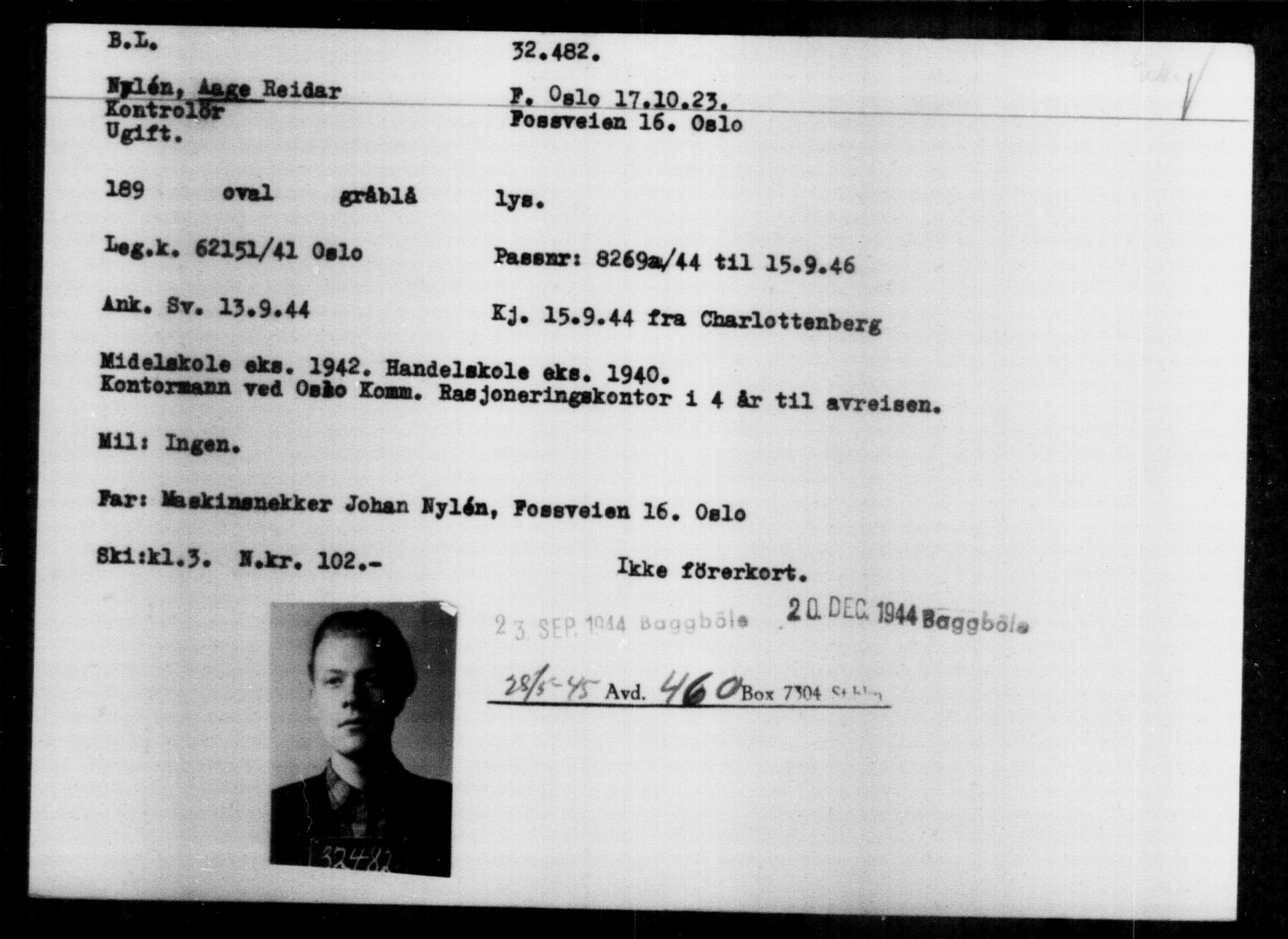 Utenriksstasjonene, Legasjonen i Stockholm, Flyktningkontoret, AV/RA-S-6753/V/Va/L0013: Kjesäterkartoteket, flyktninger med registreringsnr. 31500-34731, 1940-1945, p. 1036