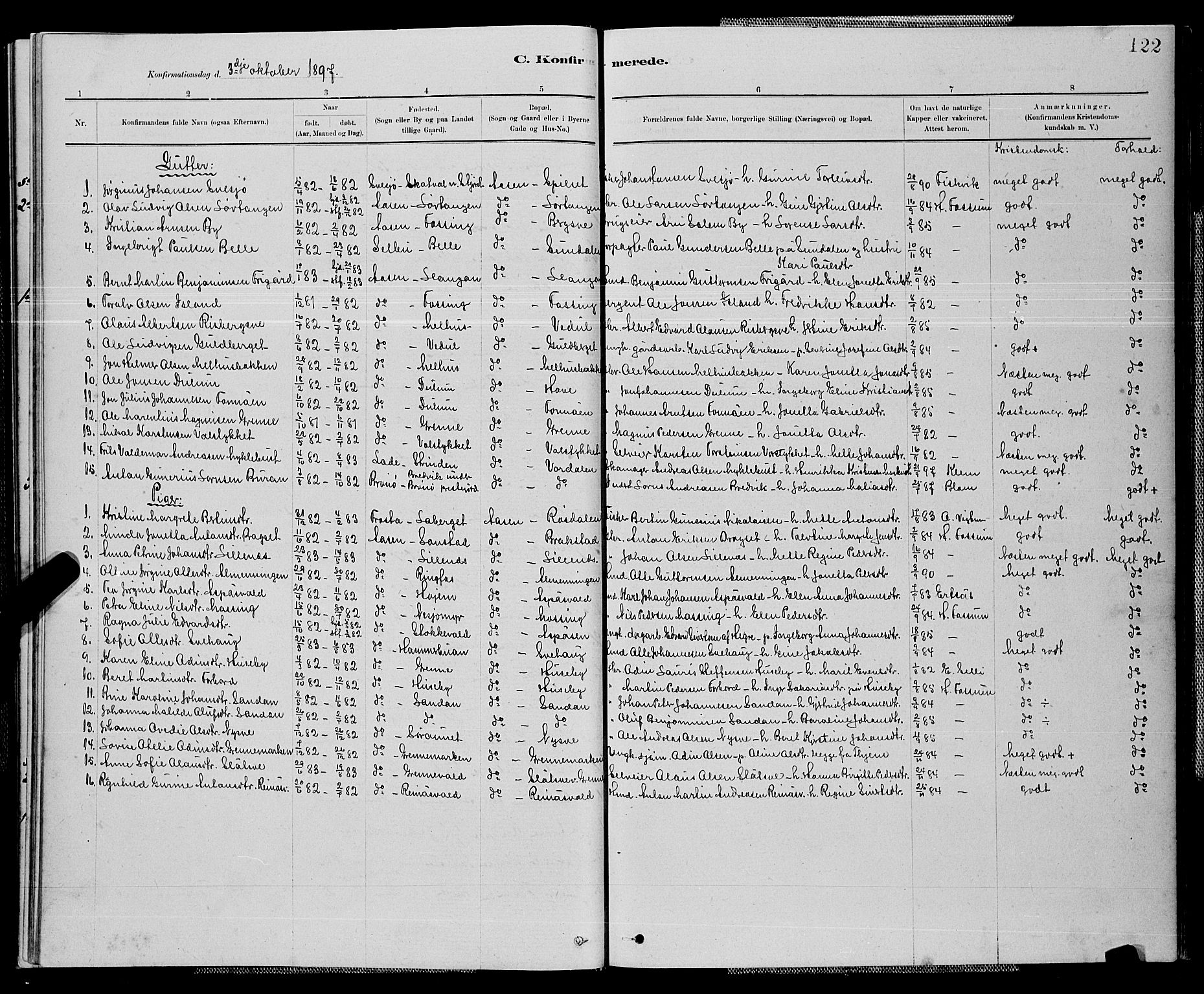 Ministerialprotokoller, klokkerbøker og fødselsregistre - Nord-Trøndelag, SAT/A-1458/714/L0134: Parish register (copy) no. 714C03, 1878-1898, p. 122
