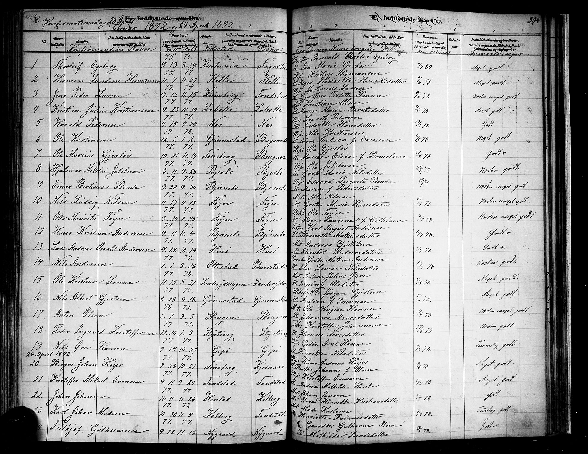 Nøtterøy kirkebøker, SAKO/A-354/F/Fa/L0008: Parish register (official) no. I 8, 1878-1893, p. 394