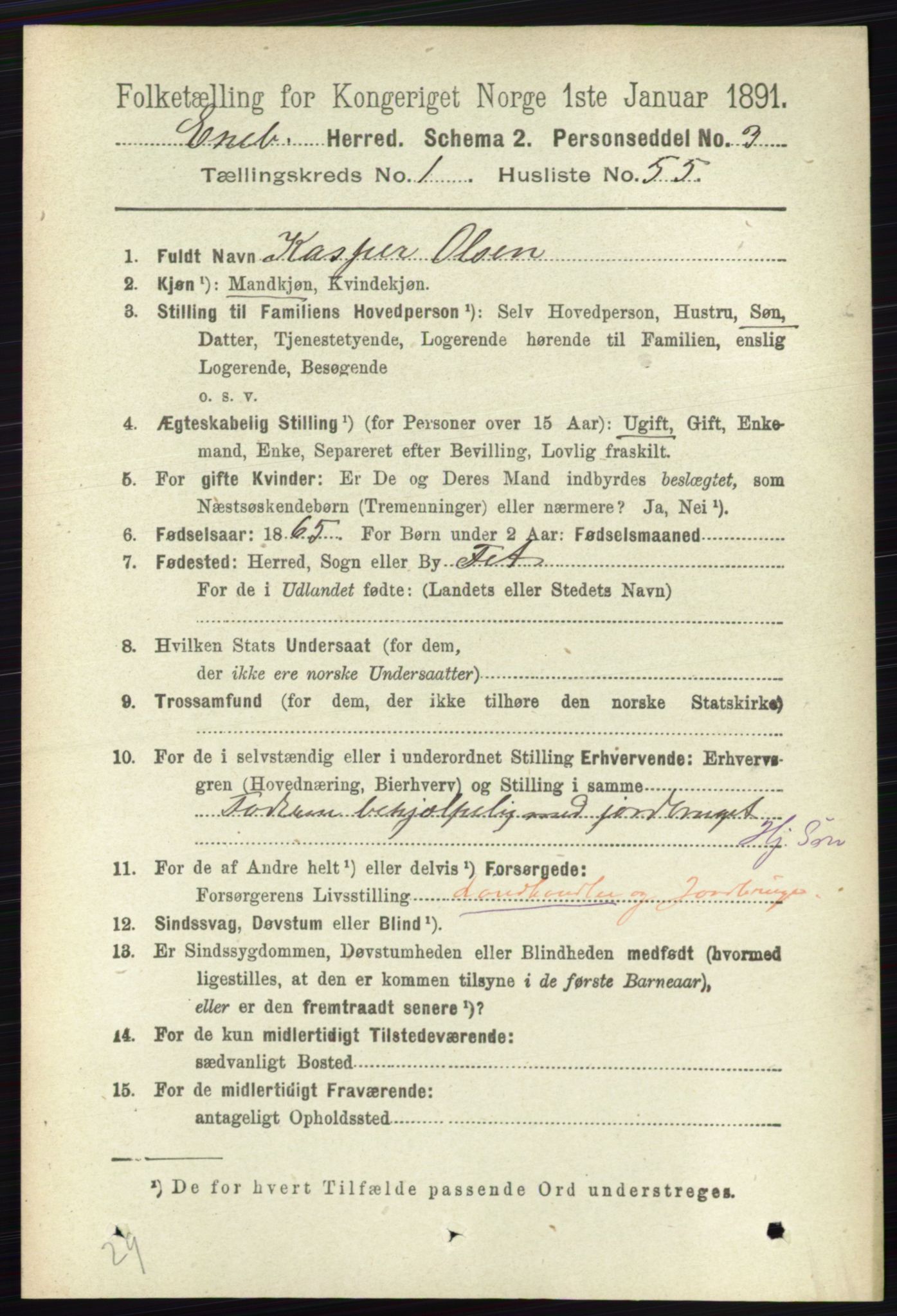 RA, 1891 census for 0229 Enebakk, 1891, p. 404