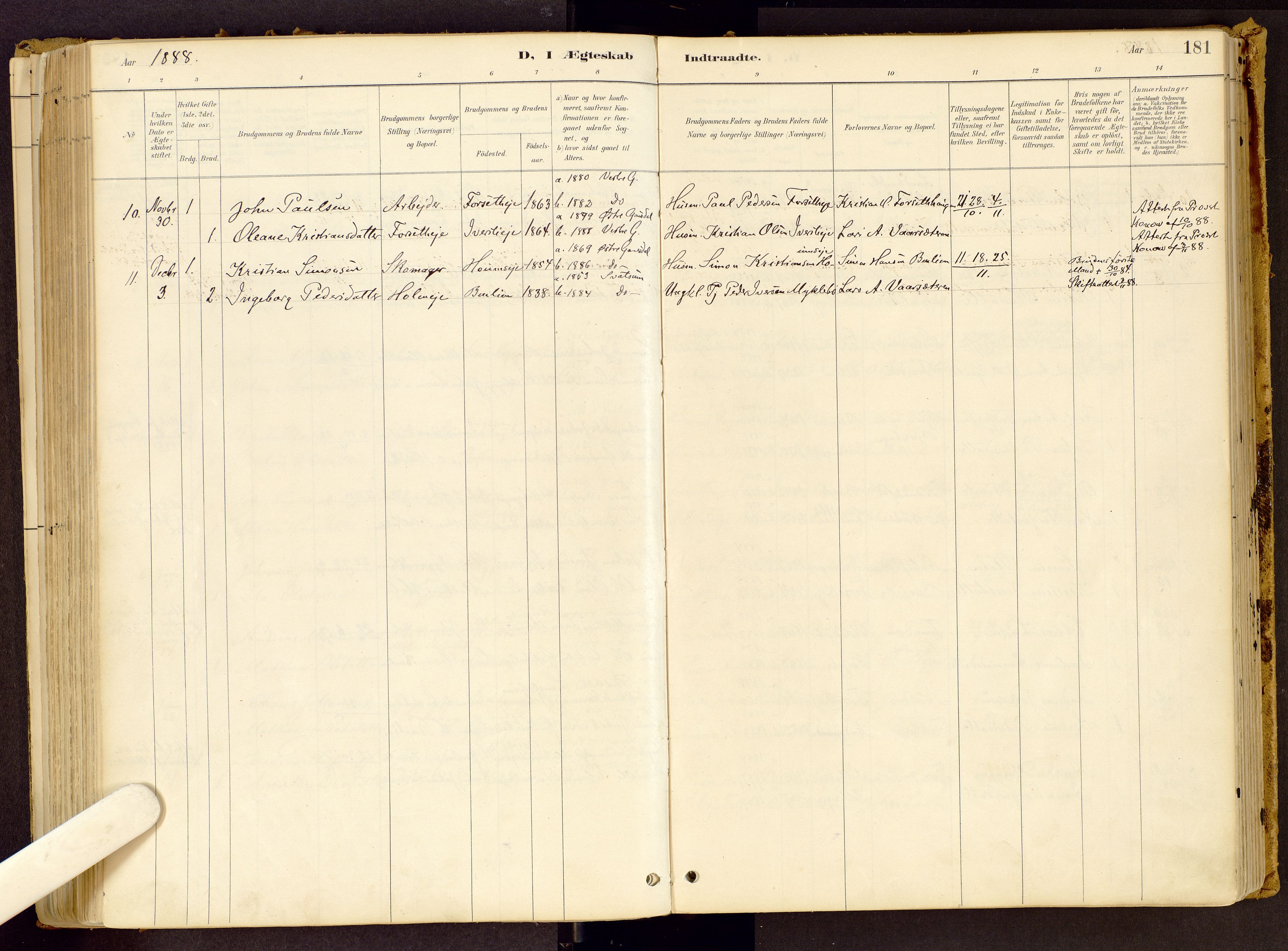 Vestre Gausdal prestekontor, SAH/PREST-094/H/Ha/Haa/L0001: Parish register (official) no. 1, 1887-1914, p. 181