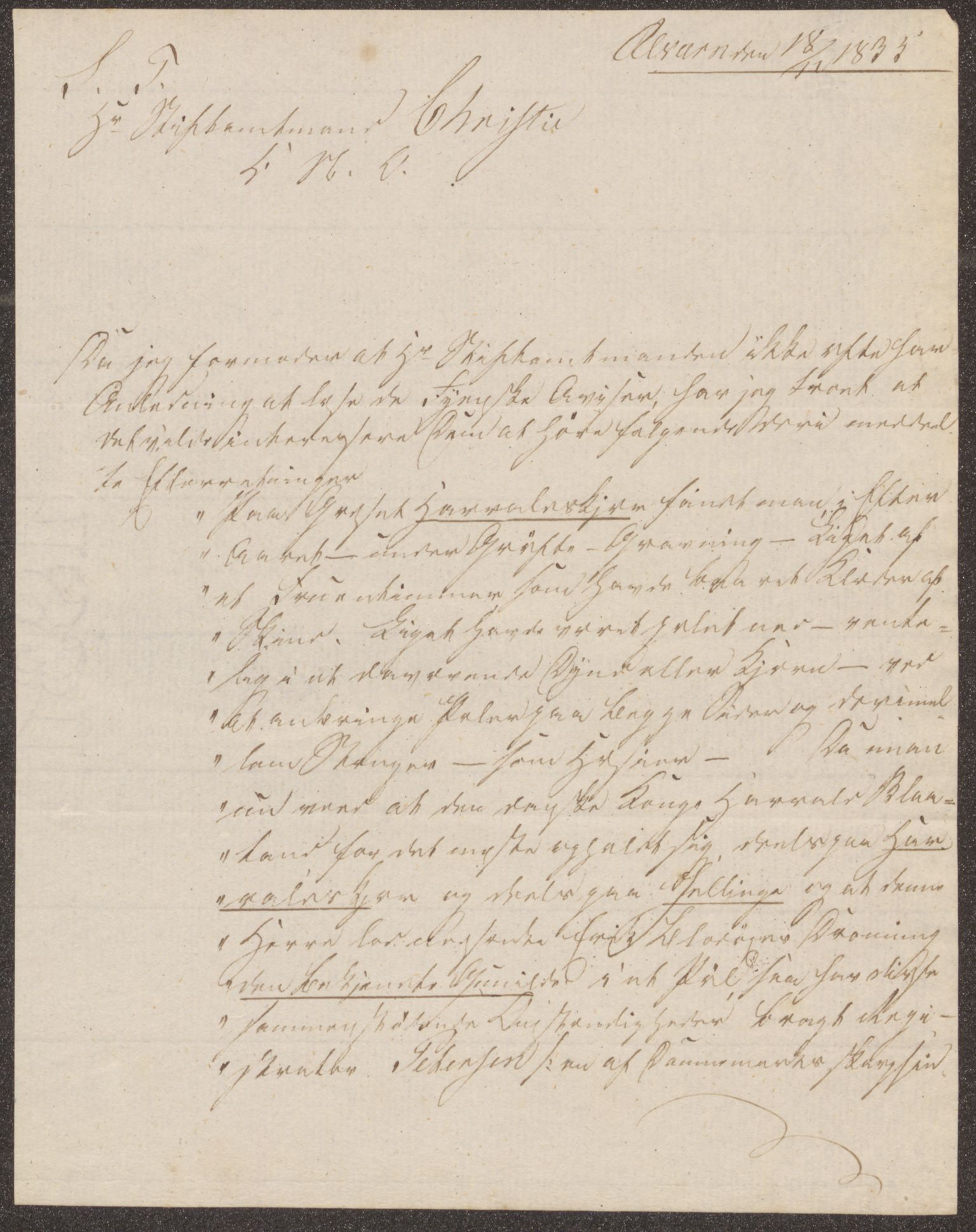 Bergens Museum, UMB/A007/D/Da/L0007/0003: Innkommende brev 1834 - 1835 / Innkommende brev 1835, 1835