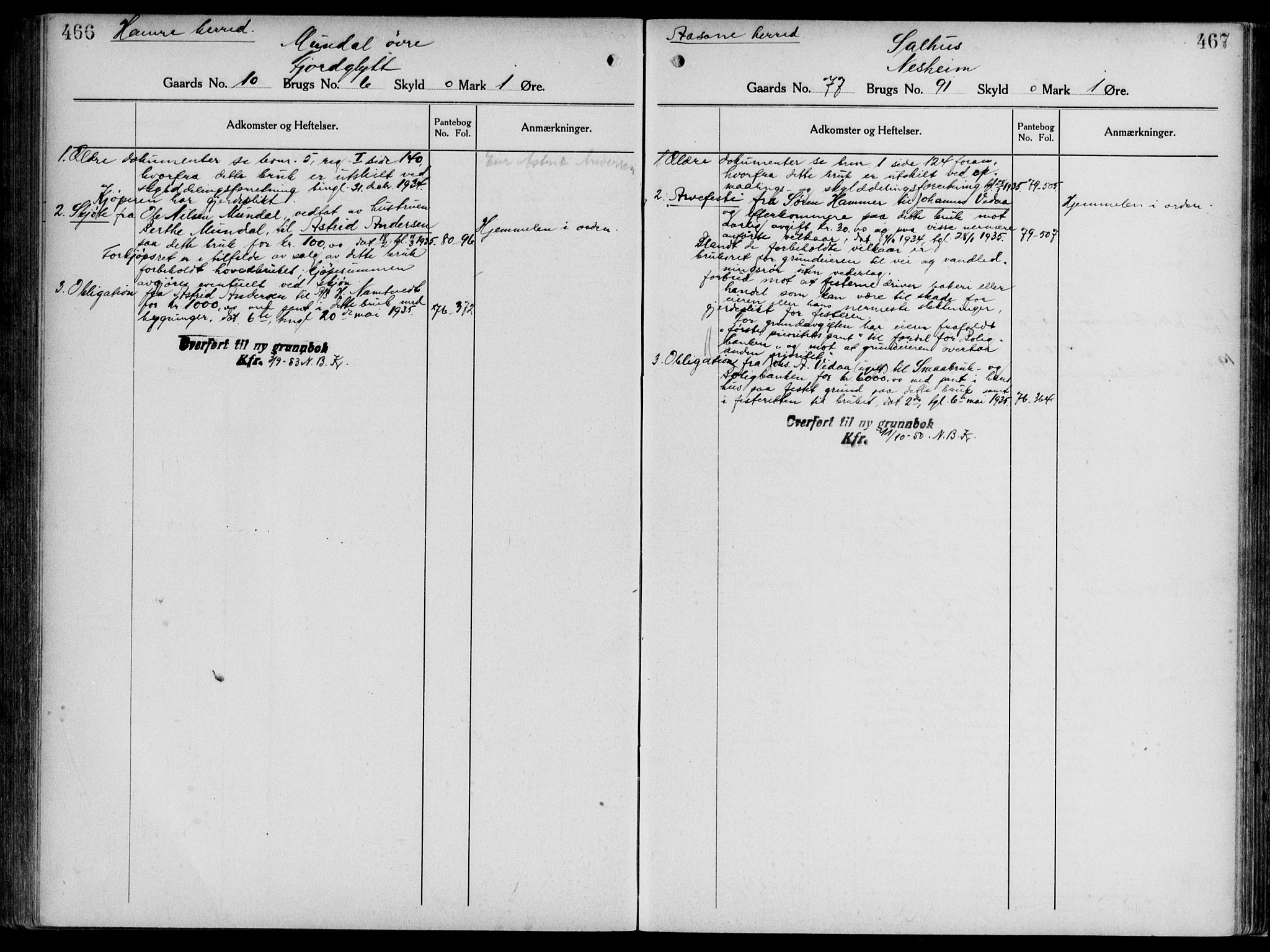 Nordhordland sorenskrivar, AV/SAB-A-2901/1/G/Ga/Gaaa/L0039: Mortgage register no. II.A.a.39, 1893-1952, p. 466-467