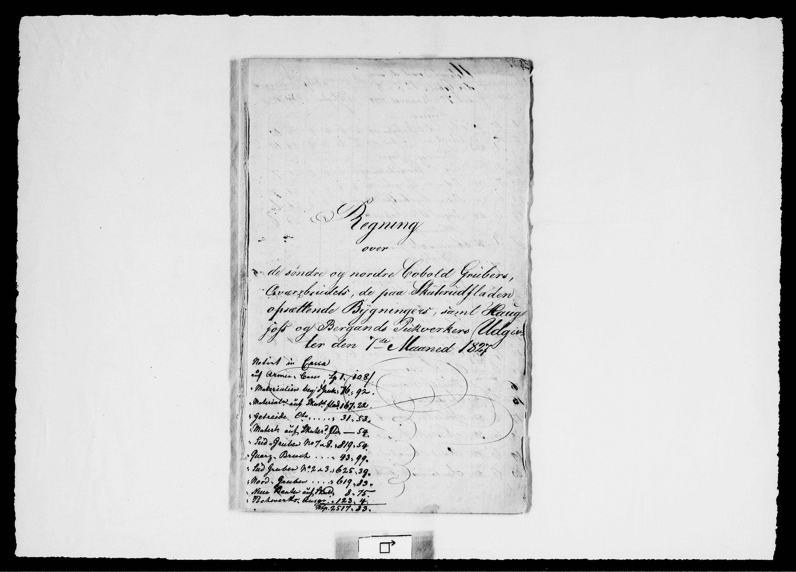 Modums Blaafarveværk, RA/PA-0157/G/Gd/Gdd/L0256/0001: -- / Regning over gruver pukkverk m.v., 1827-1828, p. 2