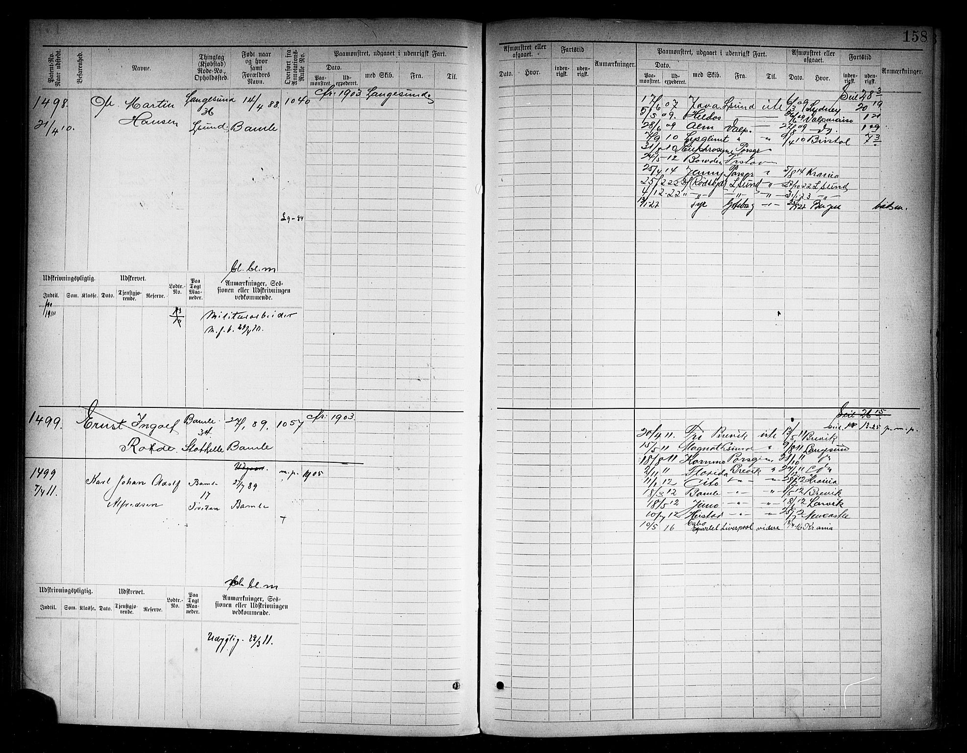 Langesund innrulleringskontor, AV/SAKO-A-831/F/Fc/L0006: Hovedrulle, 1891-1922, p. 161