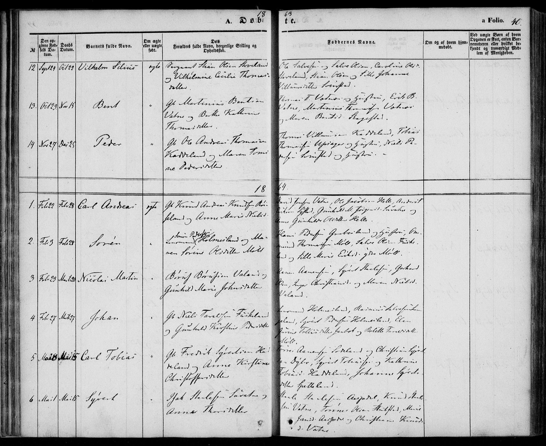 Holum sokneprestkontor, AV/SAK-1111-0022/F/Fa/Faa/L0005: Parish register (official) no. A 5, 1850-1864, p. 40