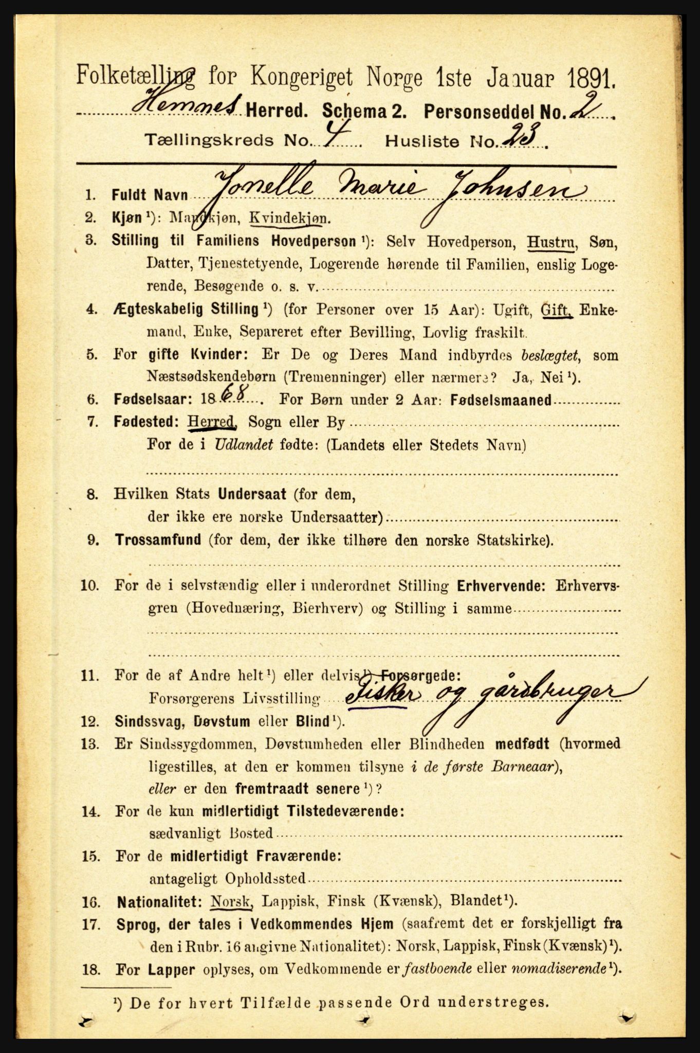 RA, 1891 census for 1832 Hemnes, 1891, p. 2392