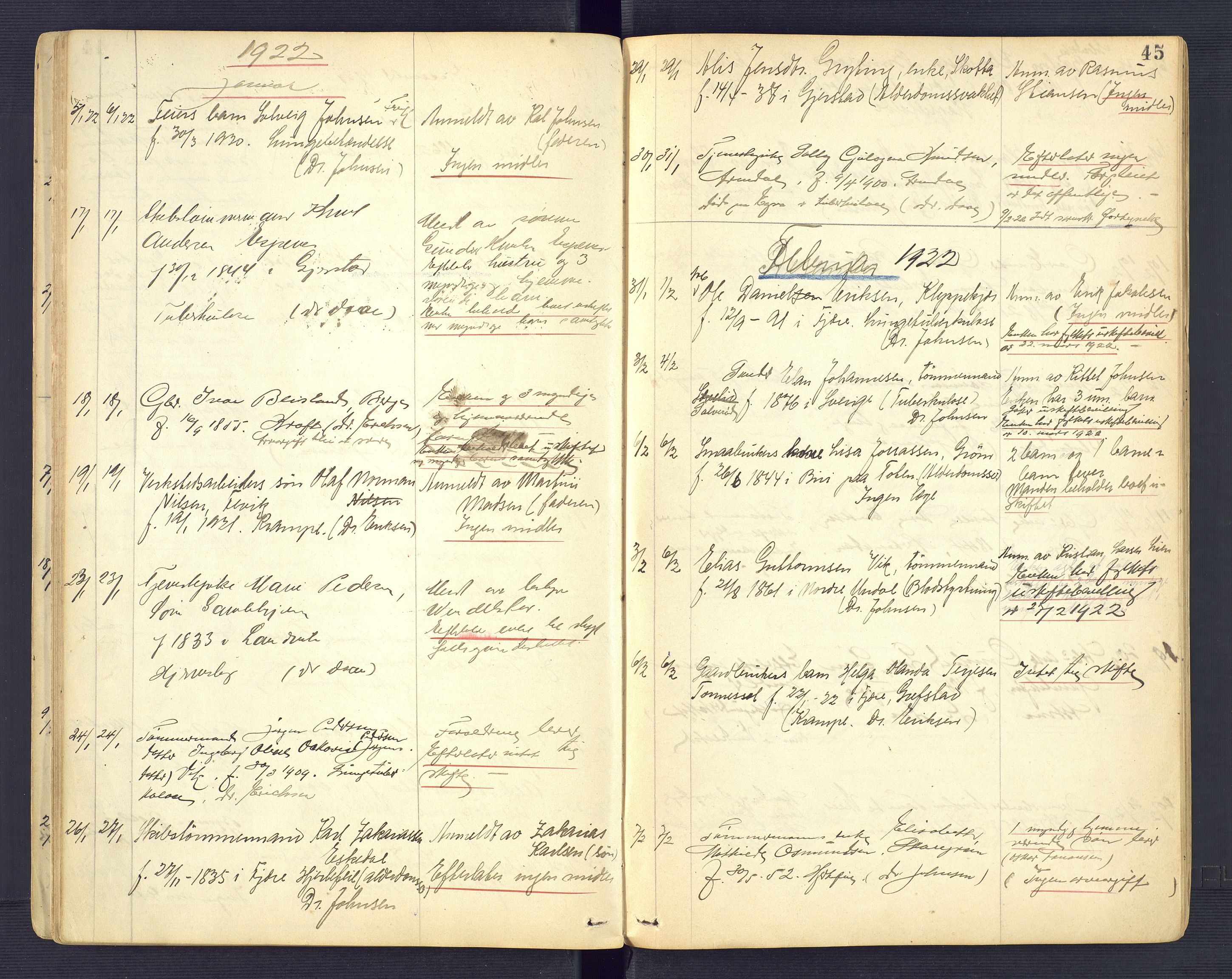 Landvik og Fjære lensmannskontor, AV/SAK-1241-0027/F/Fe/L0002: Anmeldte dødsfall nr 31, 1915-1926