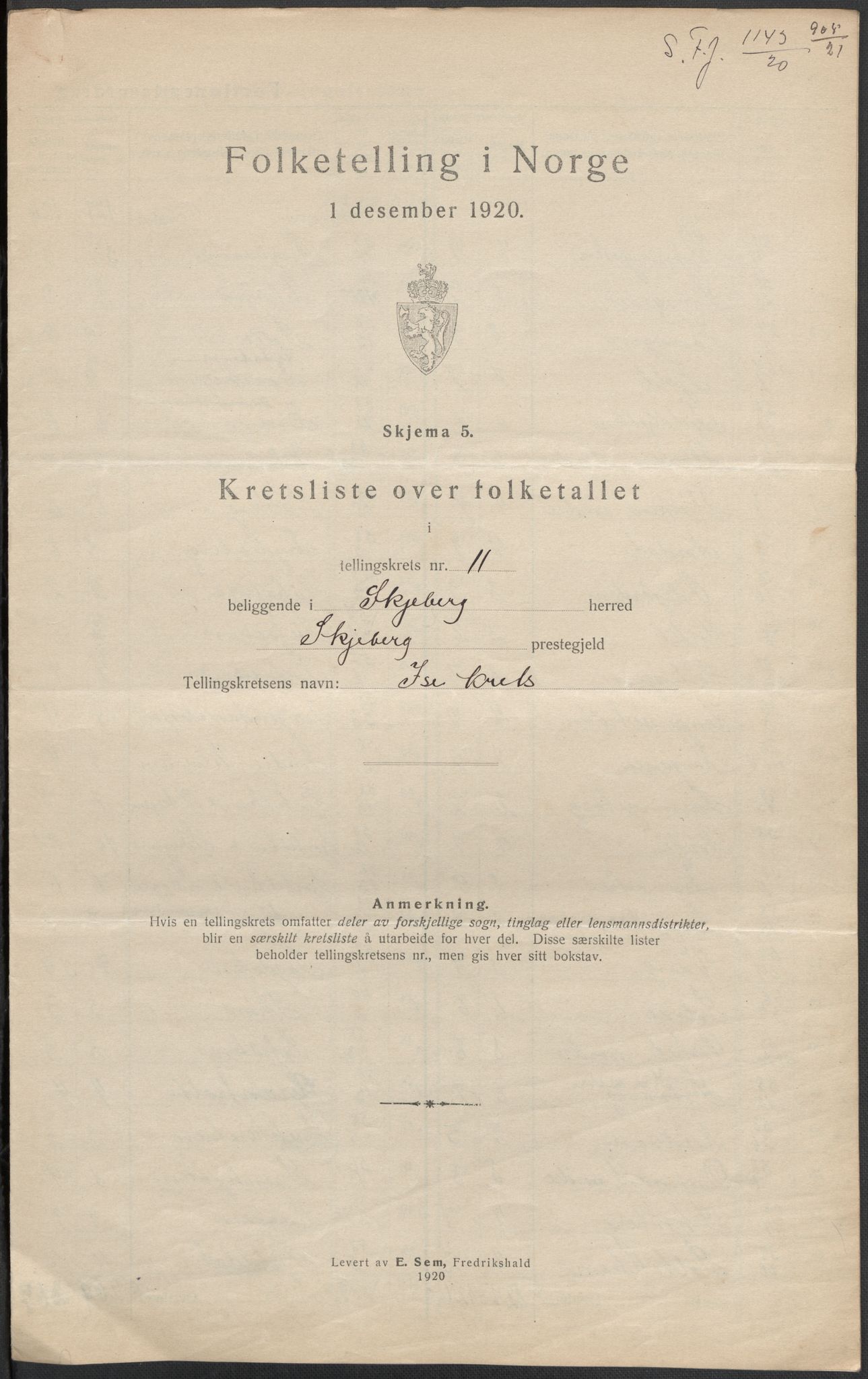 SAO, 1920 census for Skjeberg, 1920, p. 41