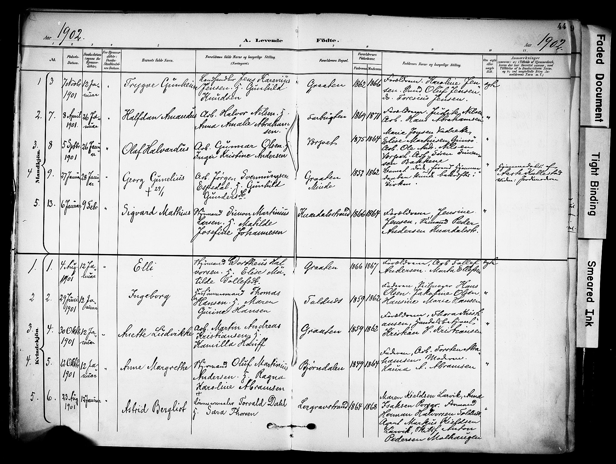 Solum kirkebøker, AV/SAKO-A-306/F/Fa/L0011: Parish register (official) no. I 11, 1898-1909, p. 44