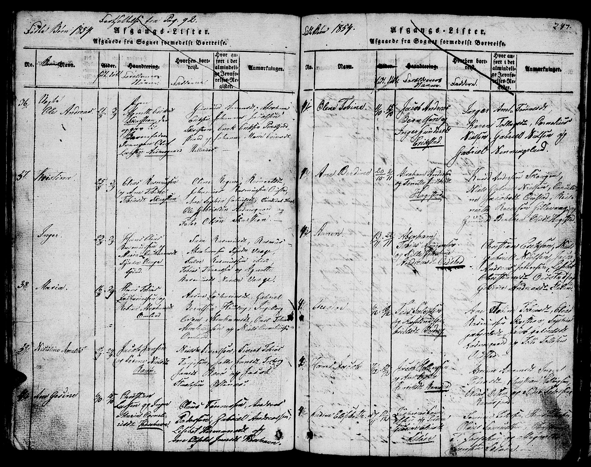 Lyngdal sokneprestkontor, AV/SAK-1111-0029/F/Fb/Fba/L0001: Parish register (copy) no. B 1, 1816-1876, p. 287