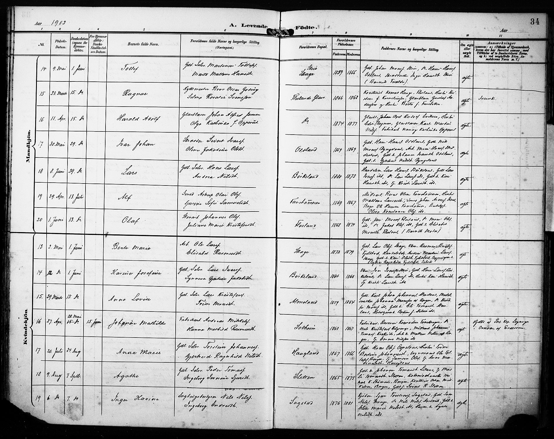 Fana Sokneprestembete, AV/SAB-A-75101/H/Haa/Haab/L0003: Parish register (official) no. B 3, 1898-1907, p. 34