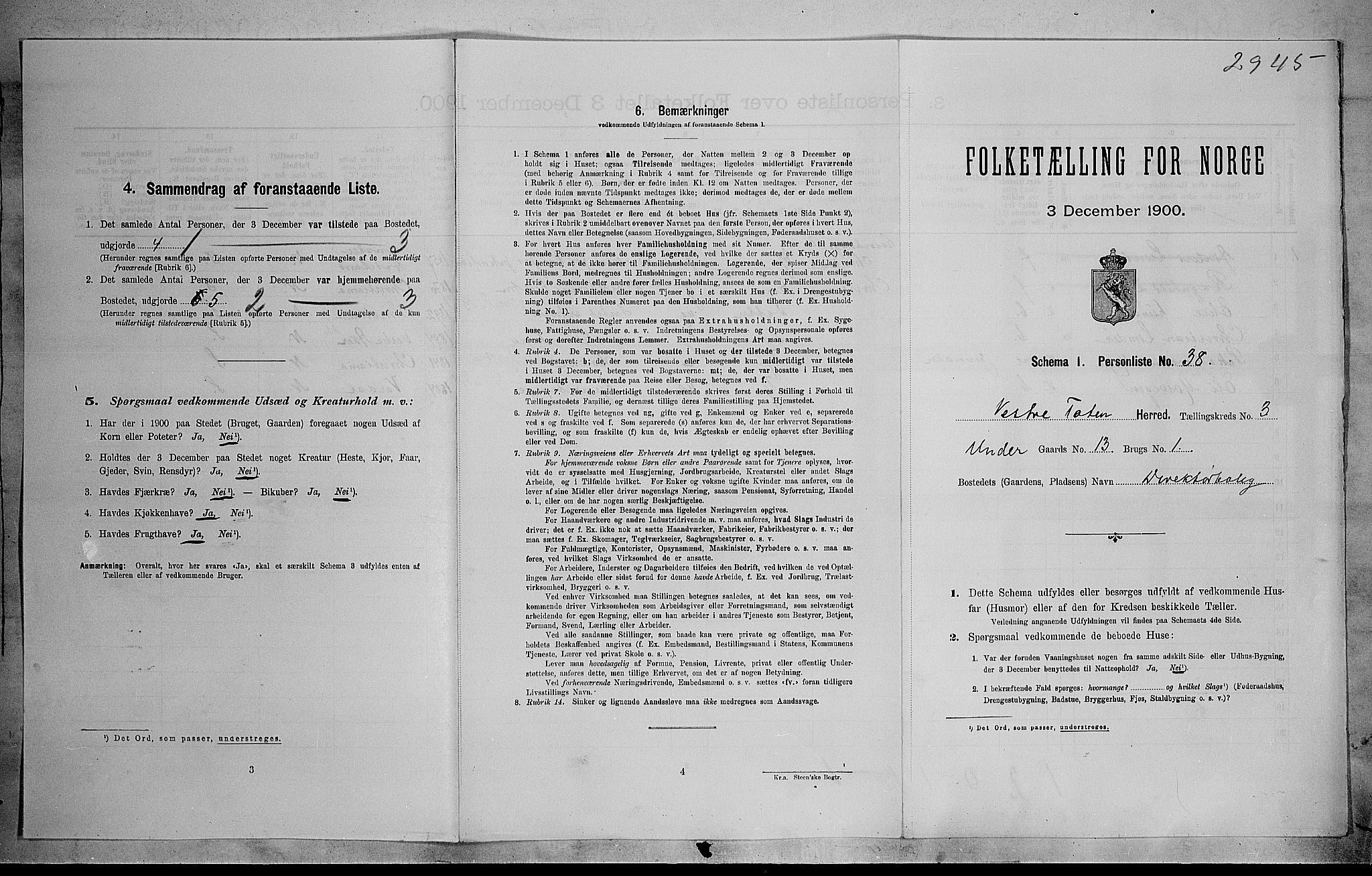 SAH, 1900 census for Vestre Toten, 1900, p. 525