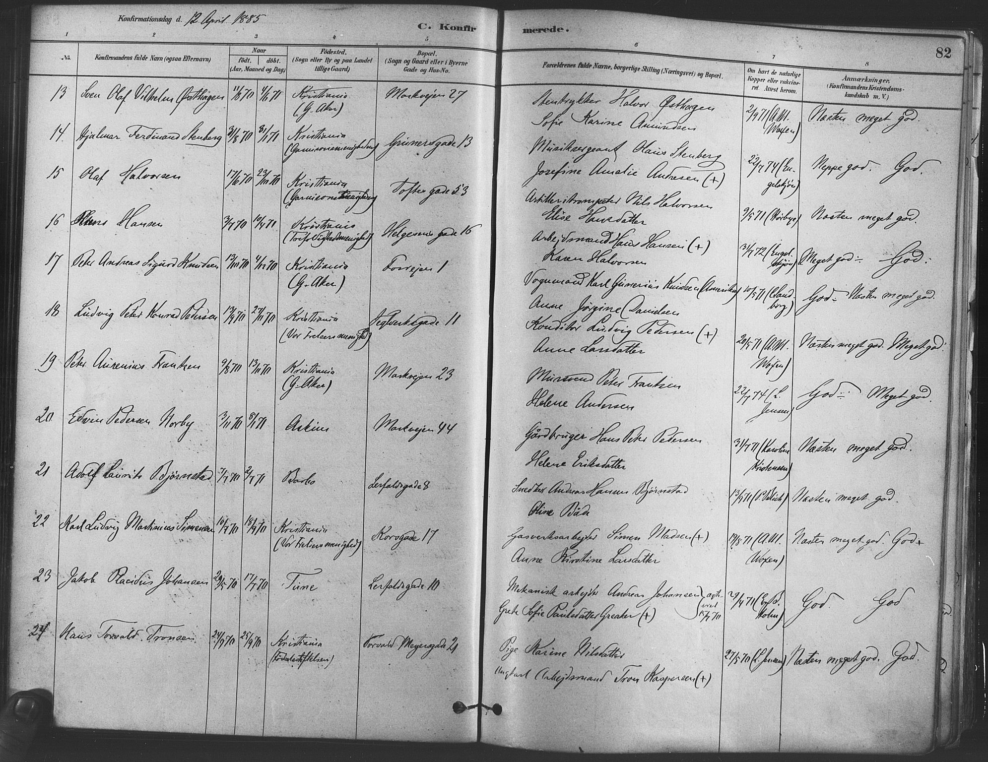 Paulus prestekontor Kirkebøker, AV/SAO-A-10871/F/Fa/L0004: Parish register (official) no. 4, 1879-1891, p. 82