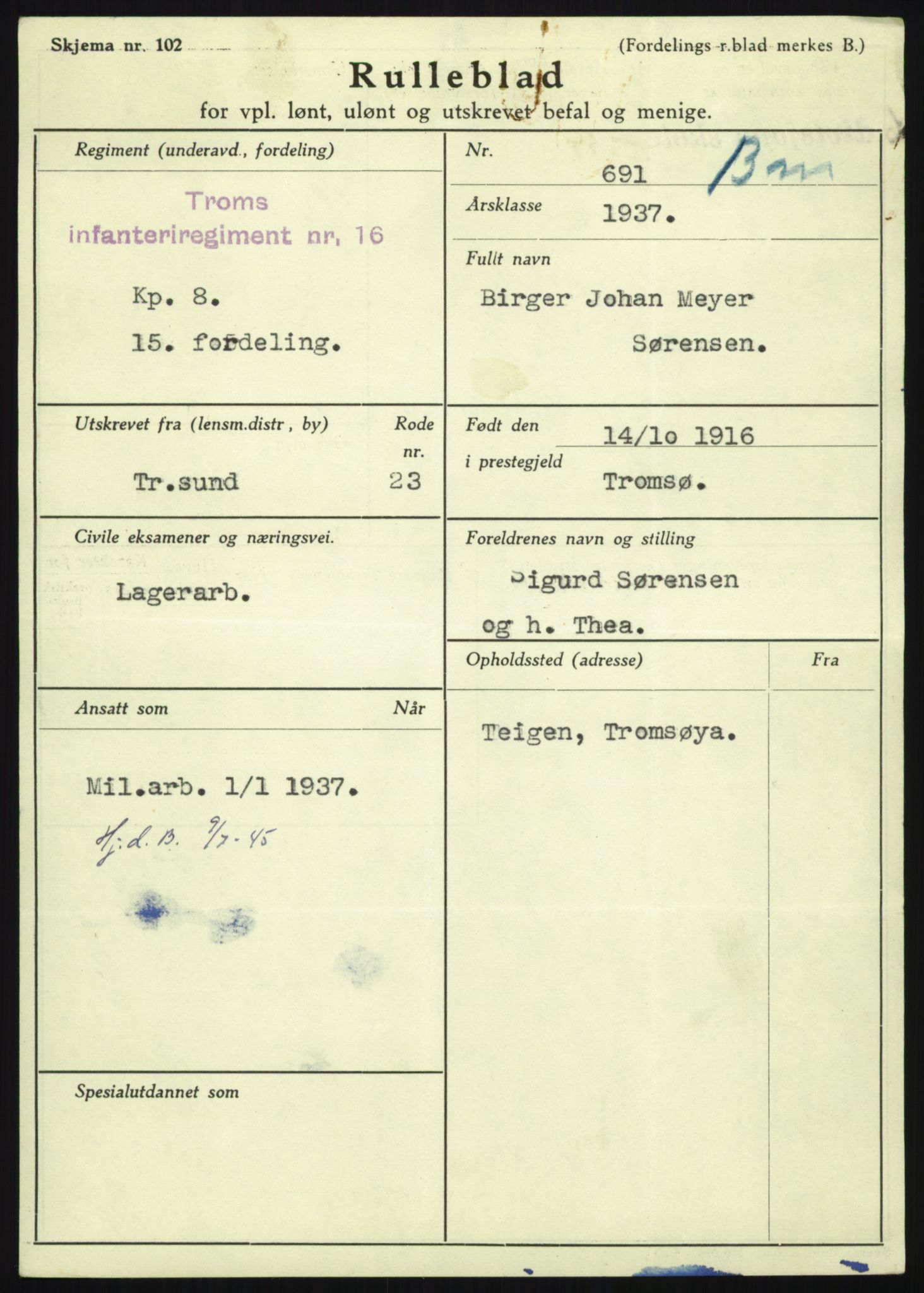 Forsvaret, Troms infanteriregiment nr. 16, AV/RA-RAFA-3146/P/Pa/L0021: Rulleblad for regimentets menige mannskaper, årsklasse 1937, 1937, p. 1153