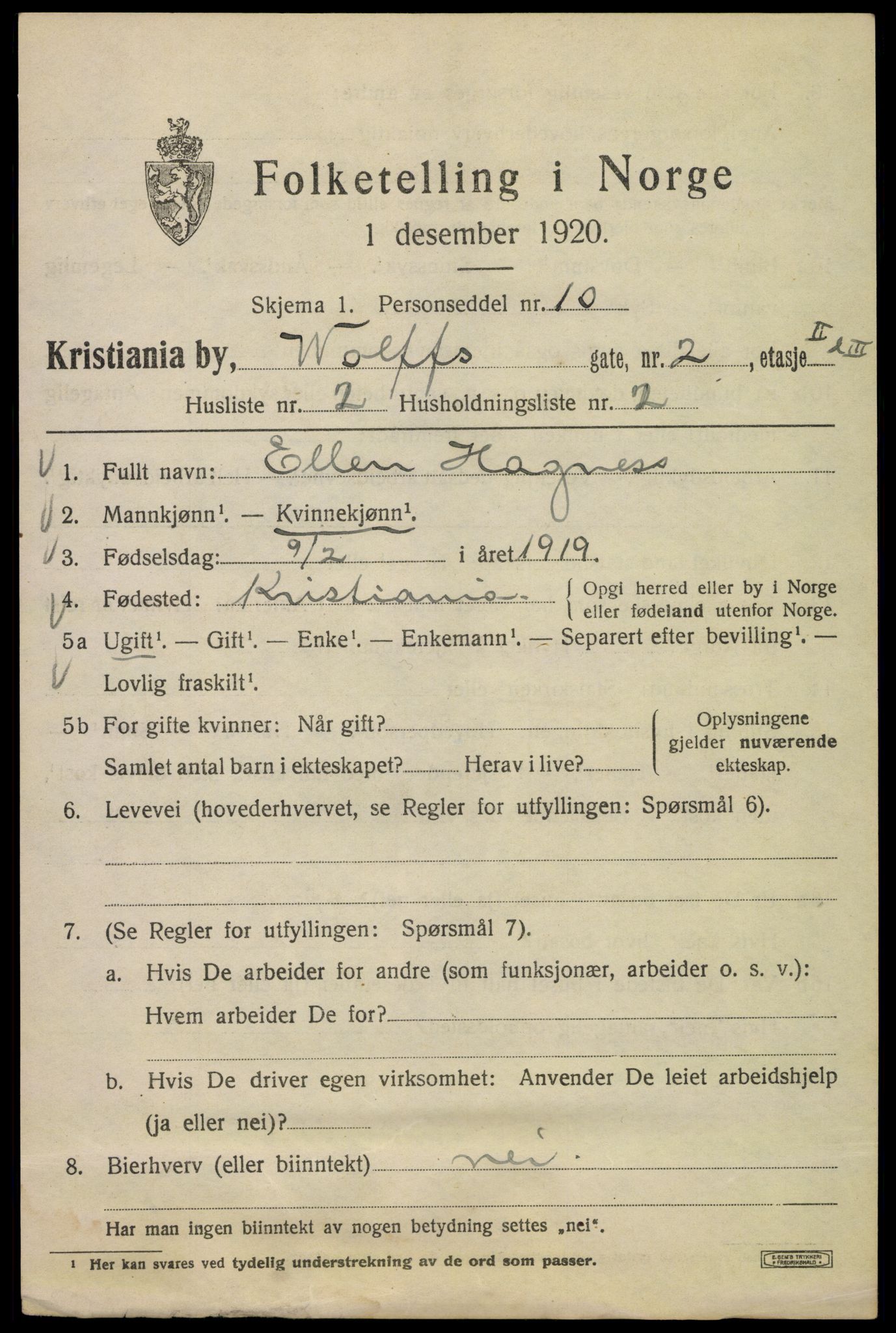 SAO, 1920 census for Kristiania, 1920, p. 653971