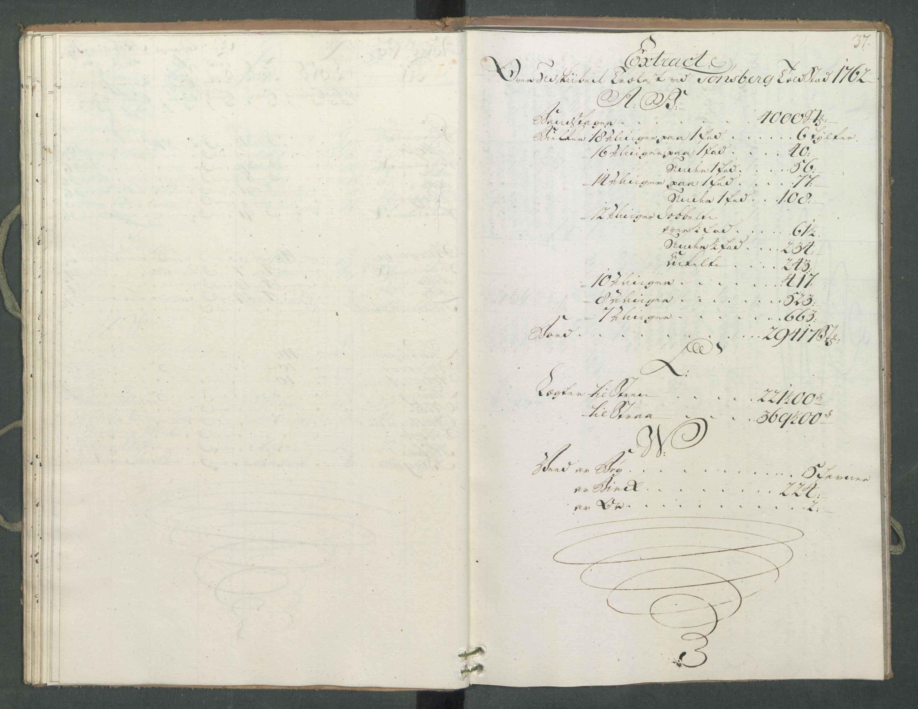 Generaltollkammeret, tollregnskaper, AV/RA-EA-5490/R10/L0024/0002: Tollregnskaper Tønsberg / Utgående hovedtollbok, 1762, p. 36b-37a