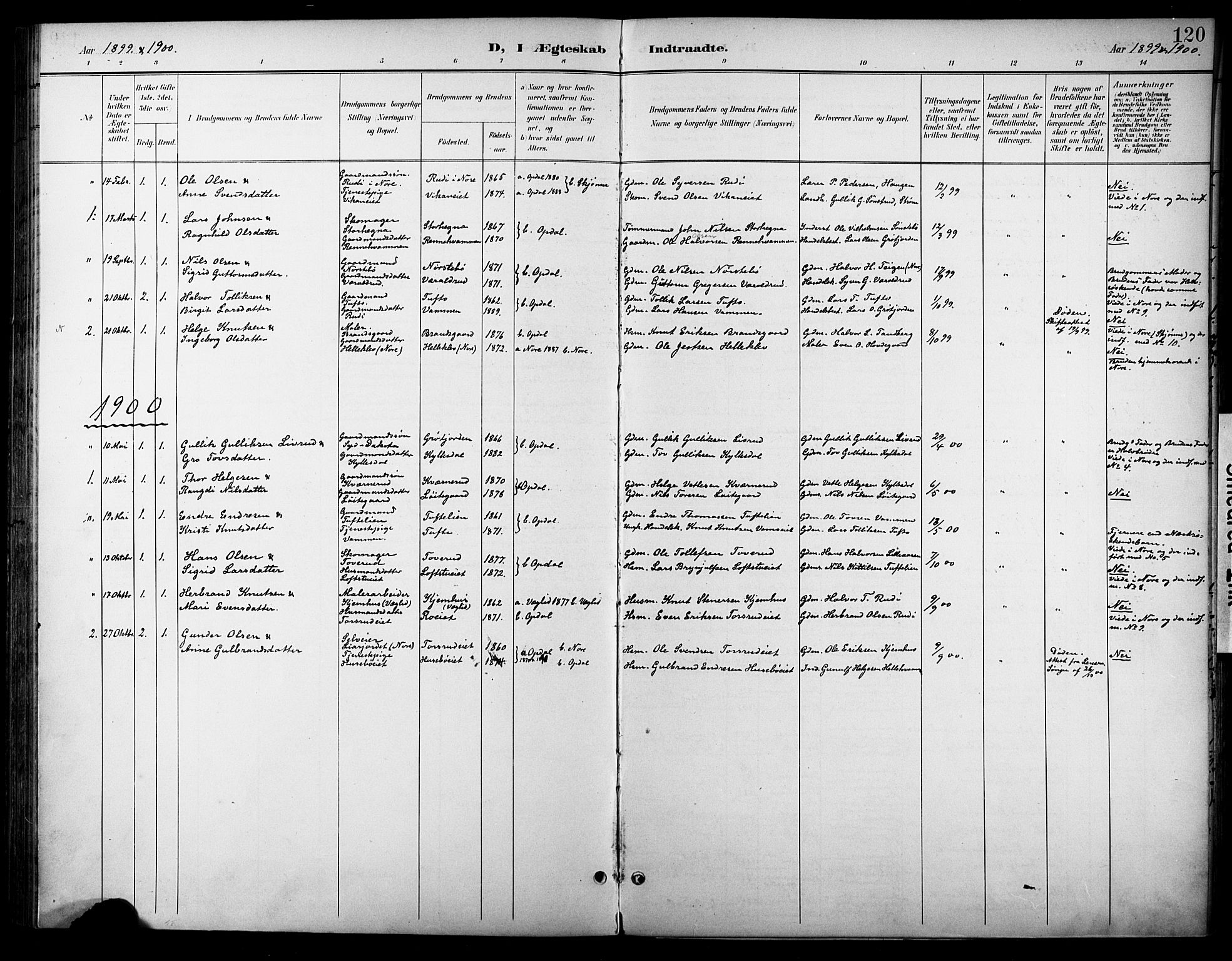 Nore kirkebøker, AV/SAKO-A-238/F/Fc/L0005: Parish register (official) no. III 5, 1898-1922, p. 120