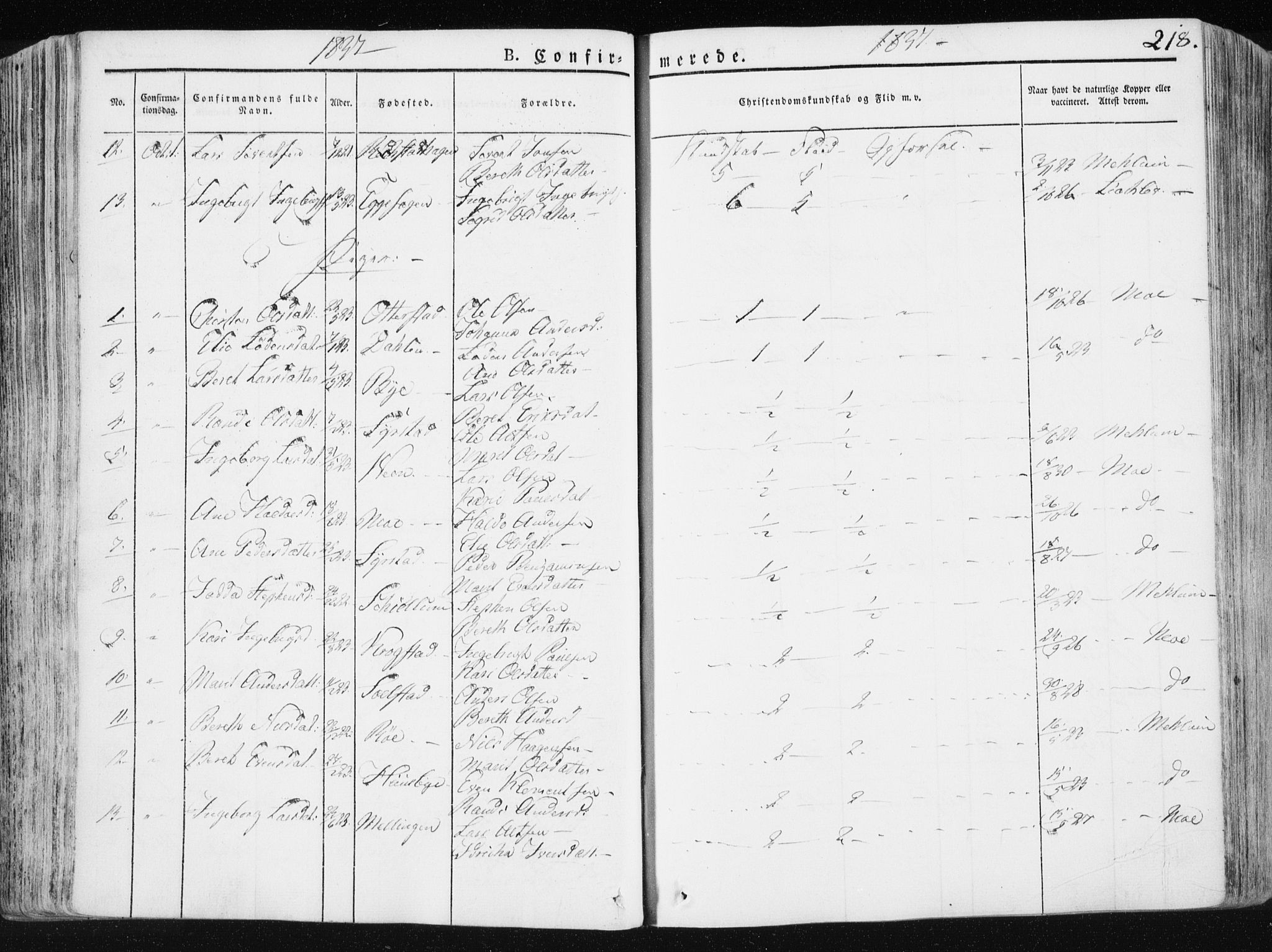 Ministerialprotokoller, klokkerbøker og fødselsregistre - Sør-Trøndelag, AV/SAT-A-1456/665/L0771: Parish register (official) no. 665A06, 1830-1856, p. 218