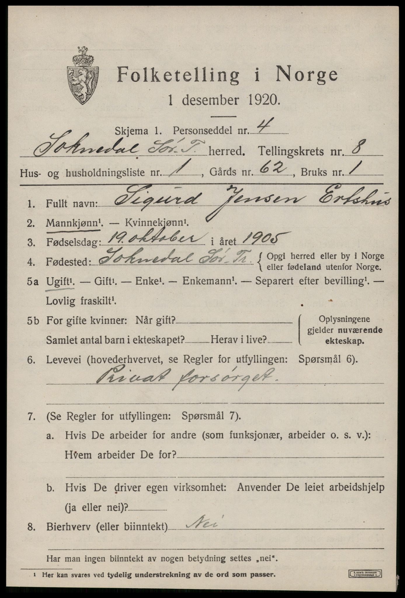 SAT, 1920 census for Soknedal, 1920, p. 3988