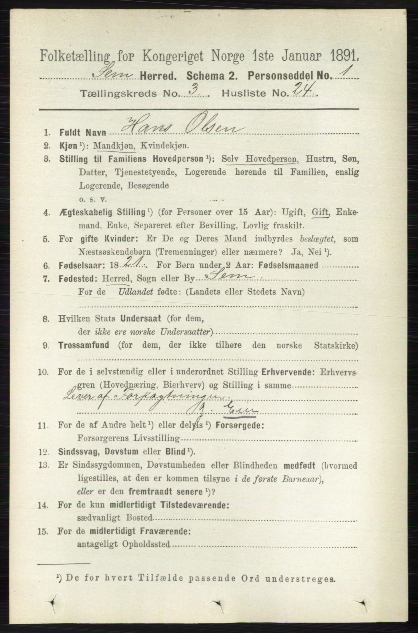 RA, 1891 census for 0721 Sem, 1891, p. 1201
