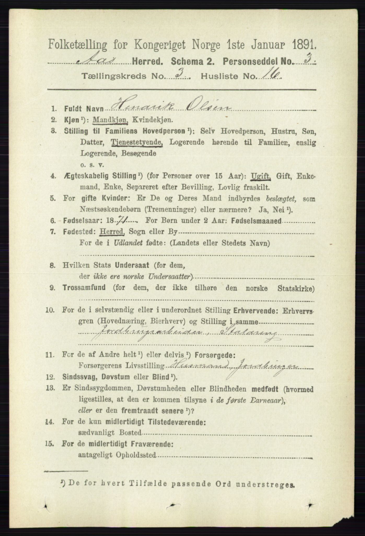 RA, 1891 census for 0214 Ås, 1891, p. 2225